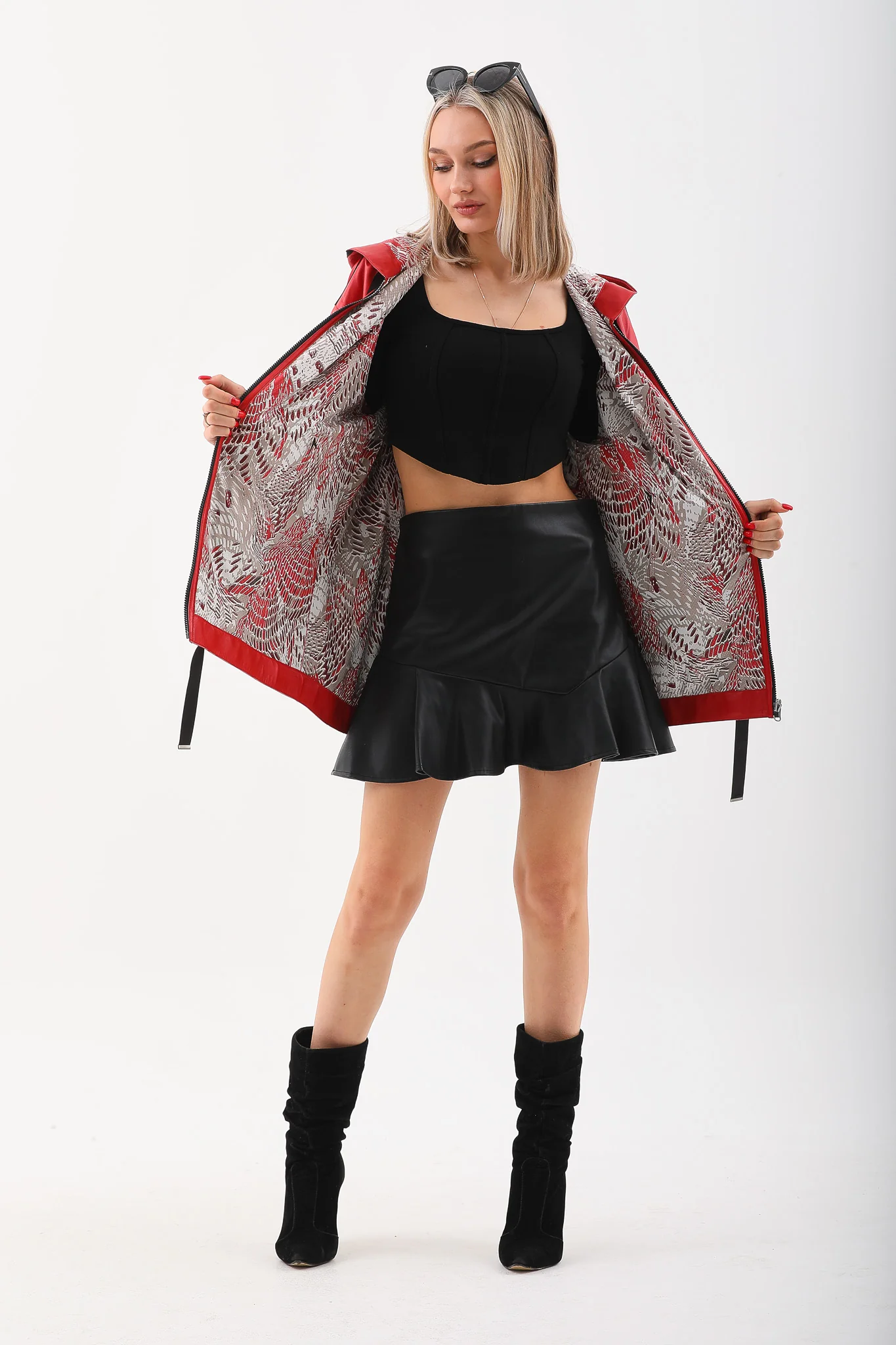 The Vega Red Reversible Leather Women Jacket - Image 5