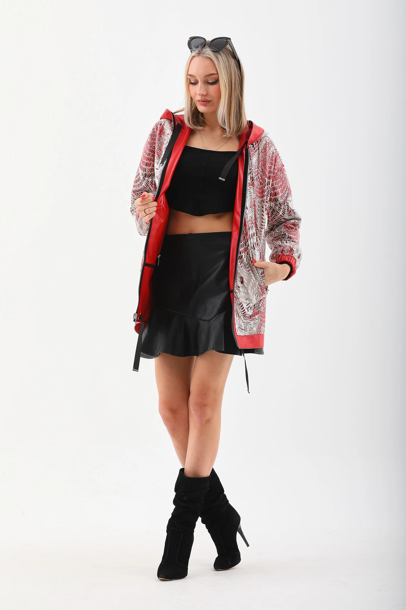 The Vega Red Reversible Leather Women Jacket - Image 7