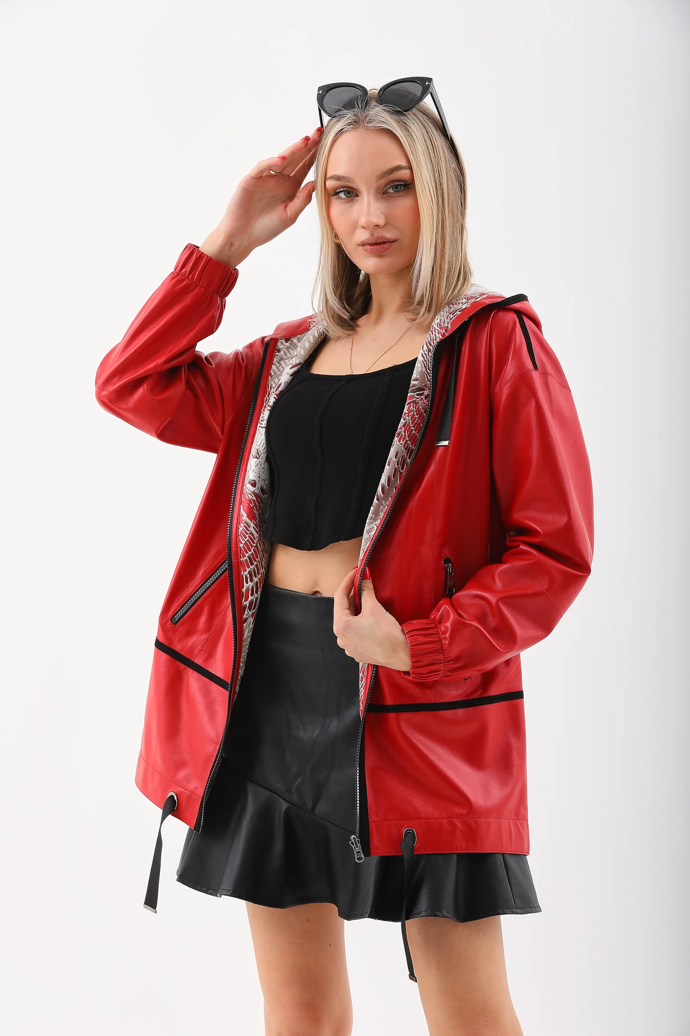 The Vega Red Reversible Leather Women Jacket - Image 8