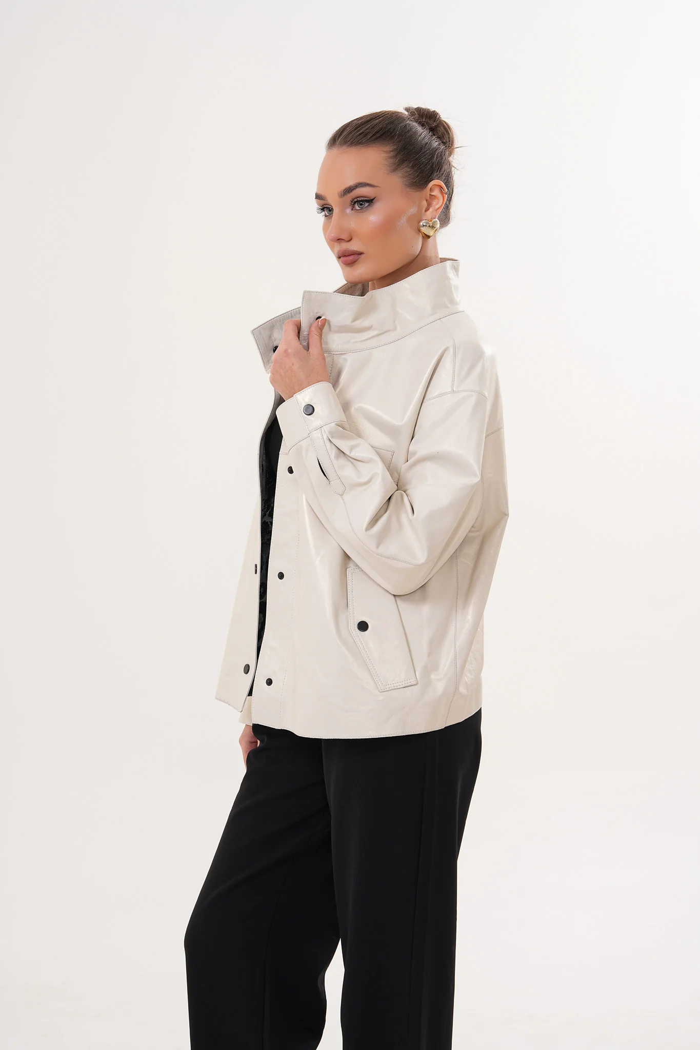 The Velmira Reversible Ivory Leather Women Jacket - Image 10