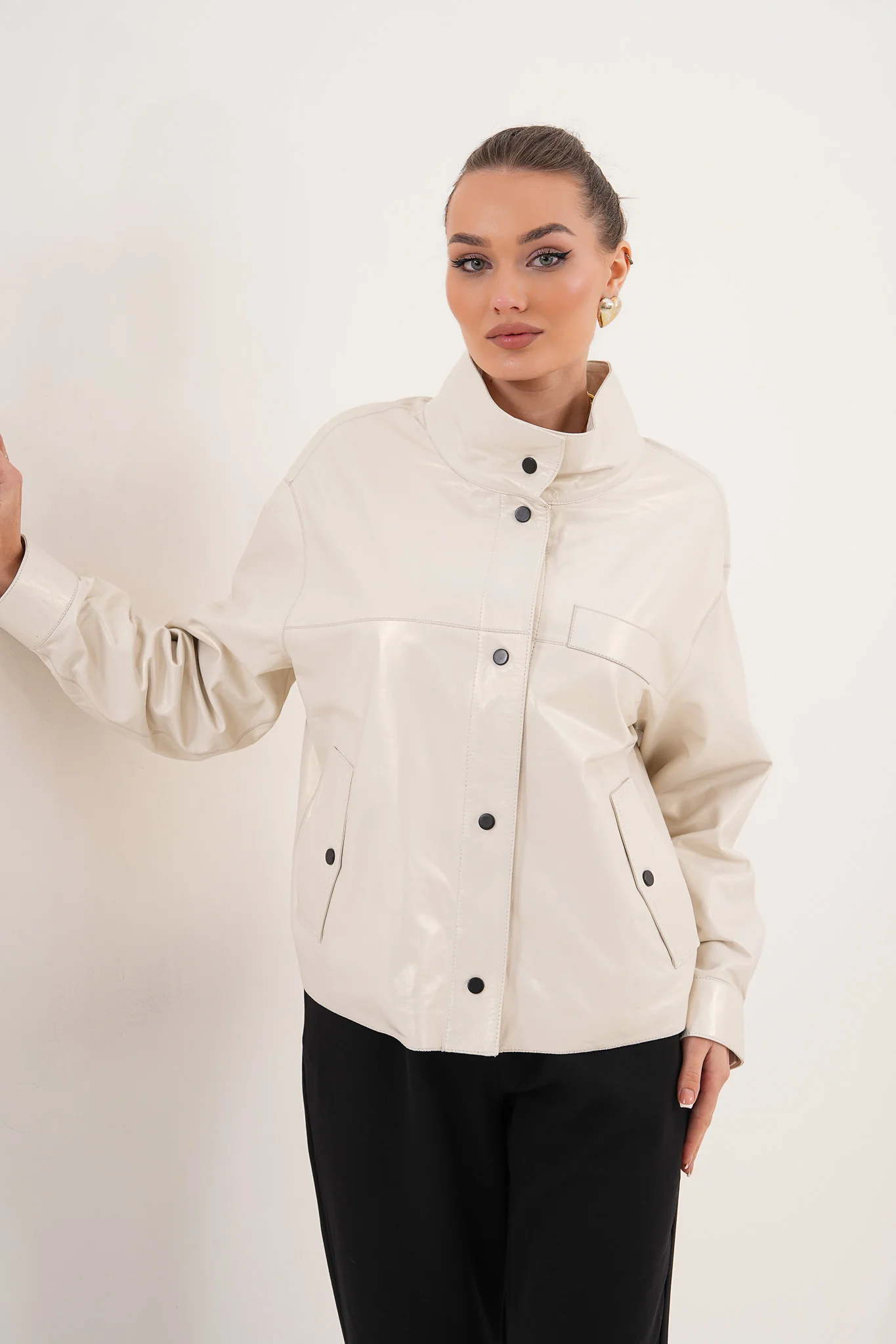 The Velmira Reversible Ivory Leather Women Jacket - Image 15