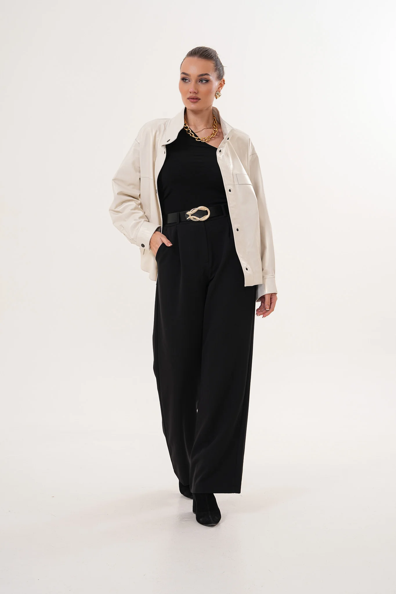 The Velmira Reversible Ivory Leather Women Jacket - Image 8