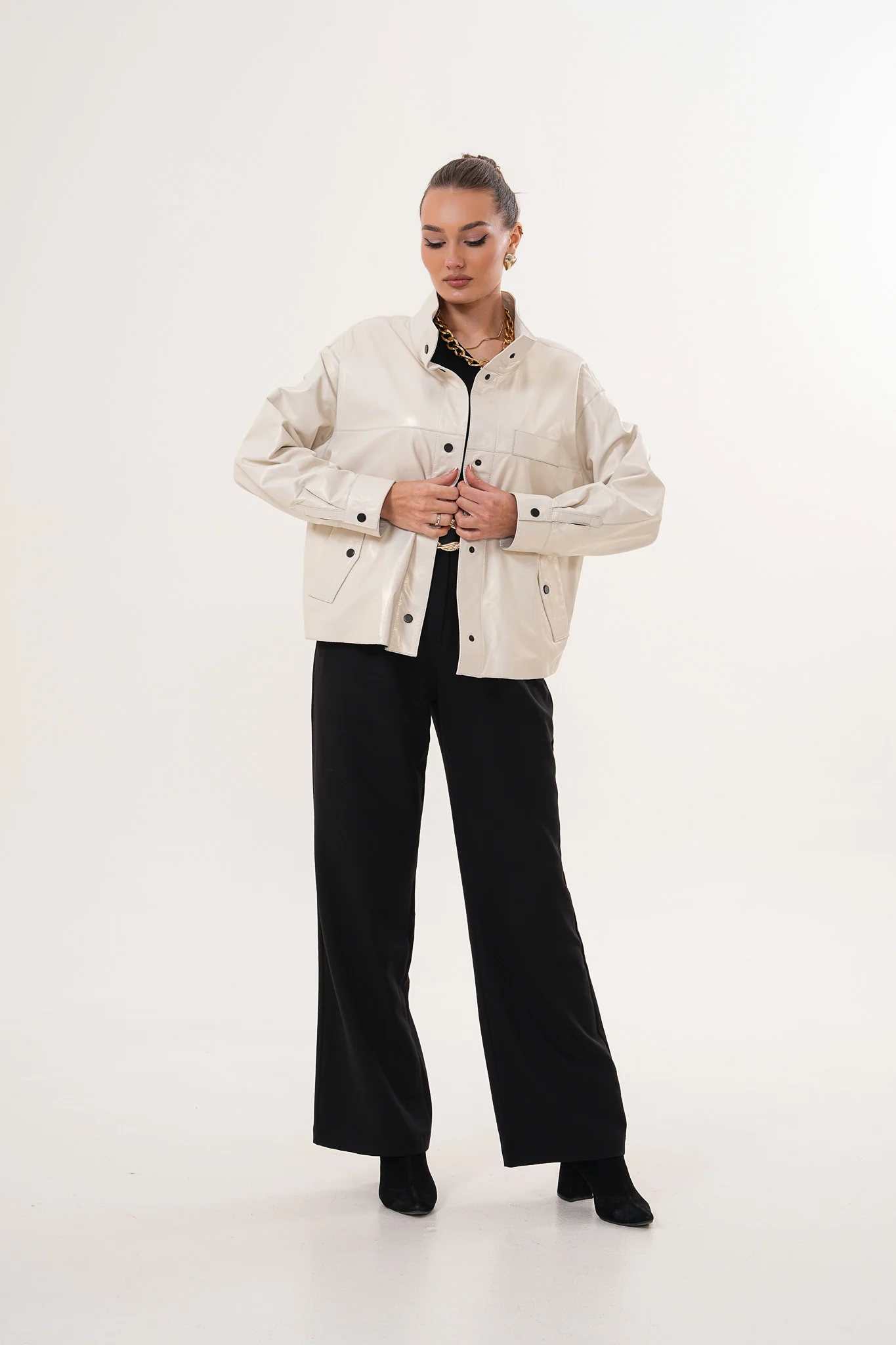 The Velmira Reversible Ivory Leather Women Jacket - Image 9