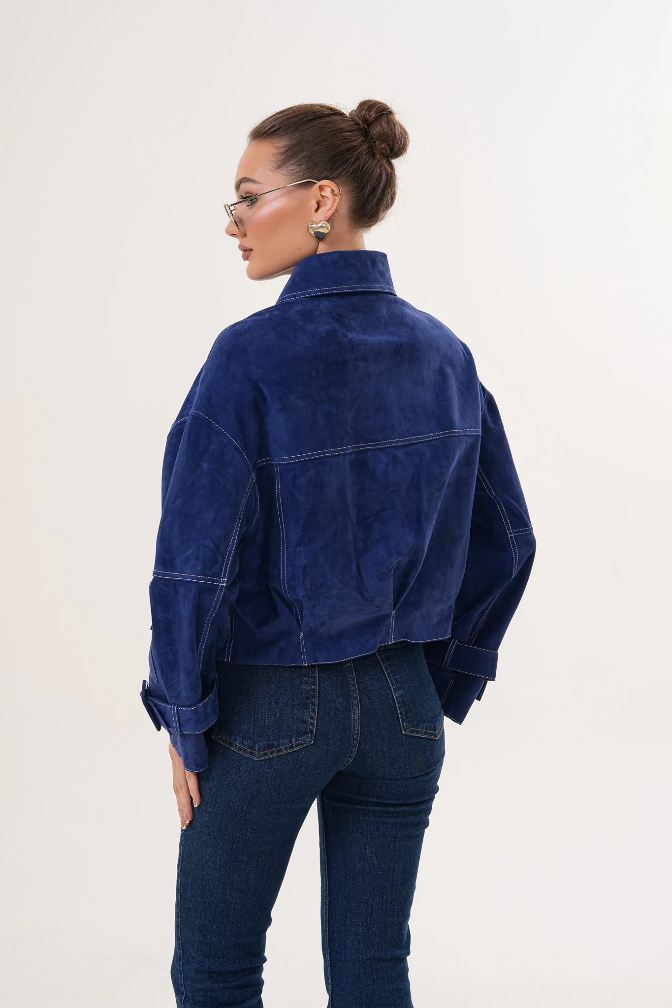The Velmira Reversible Navy Blue Suede Leather Jacket - Image 5