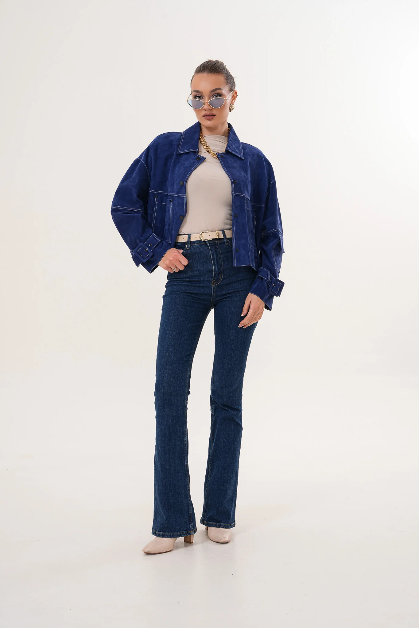 The Velmira Reversible Navy Blue Suede Leather Jacket - Image 7