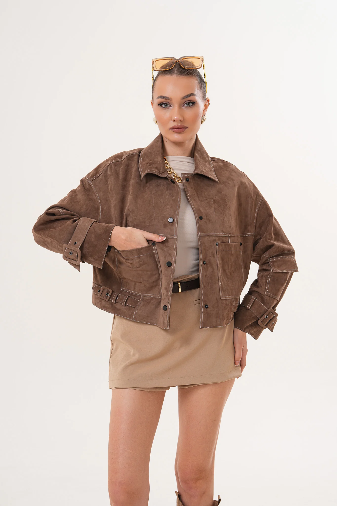 The Velmira Reversible Brown Suede Leather Jacket - Image 11