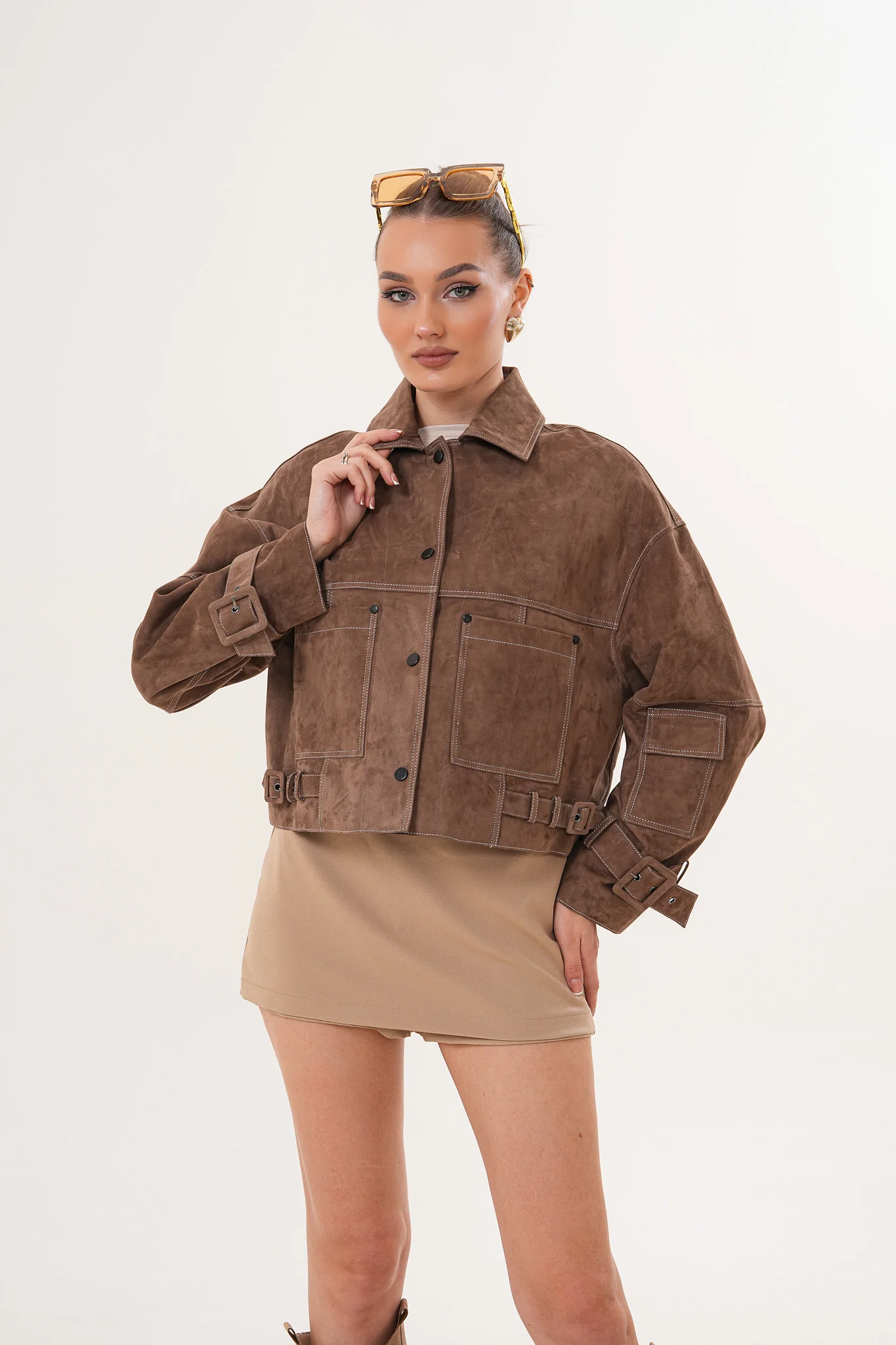 The Velmira Reversible Brown Suede Leather Jacket - Image 14