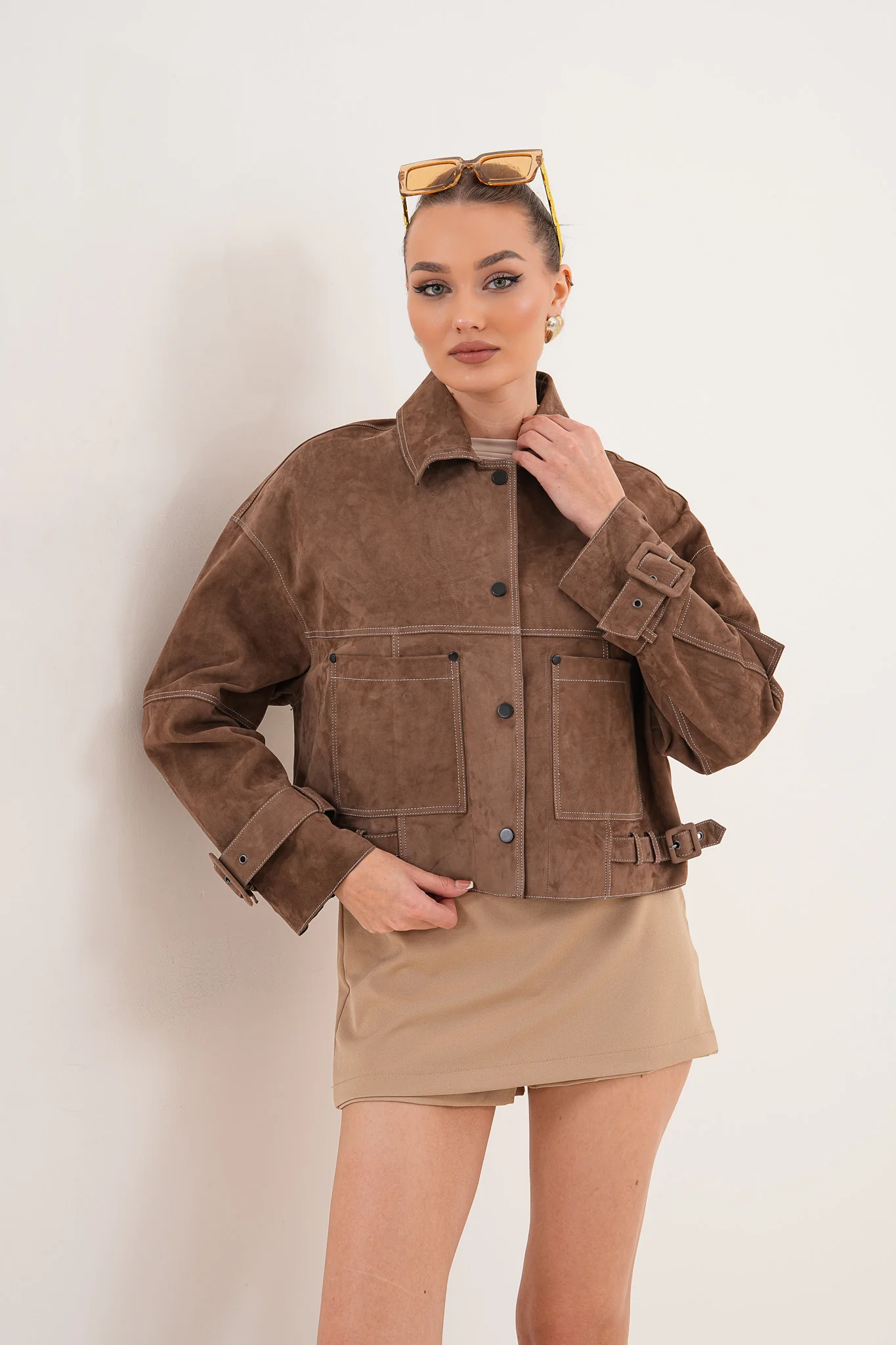 The Velmira Reversible Brown Suede Leather Jacket - Image 16