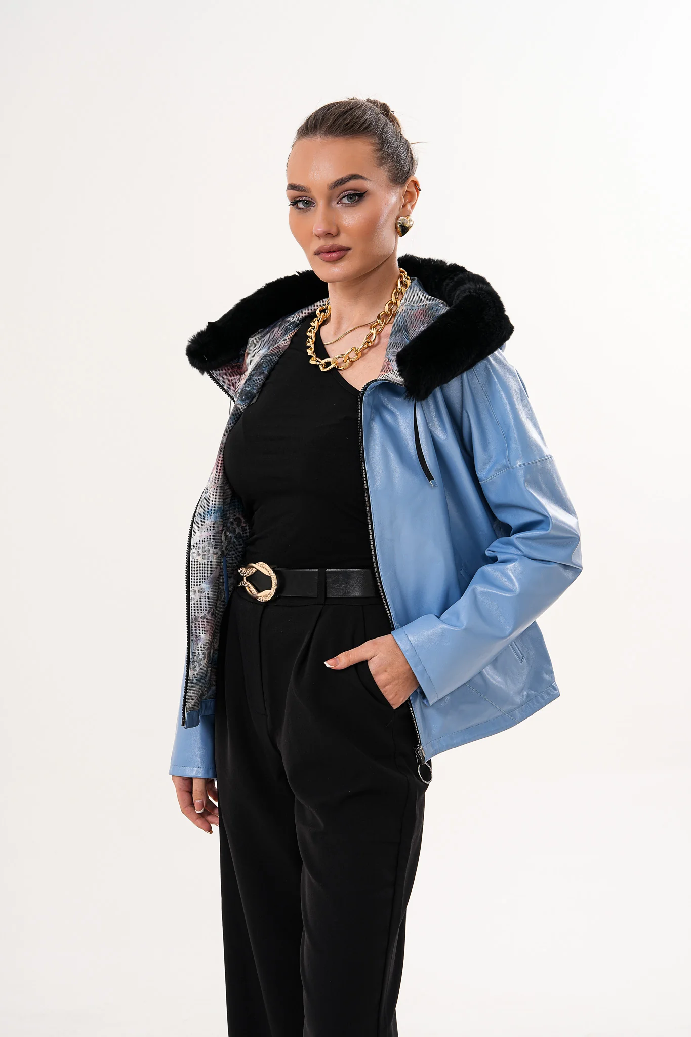 The Velora Sky Blue Reversible Lambskin Women Leather Jacket - Image 12