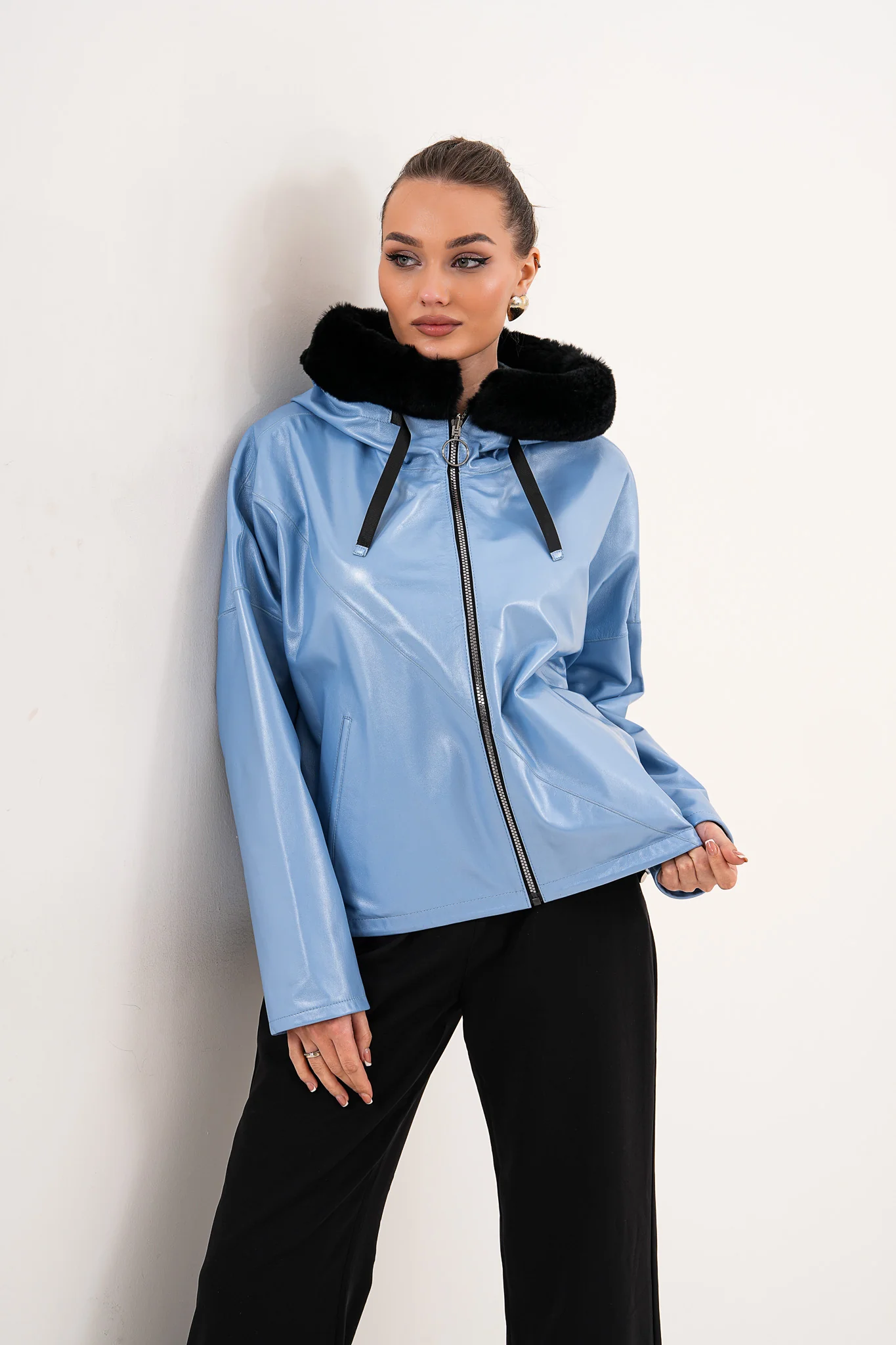 The Velora Sky Blue Reversible Lambskin Women Leather Jacket - Image 13