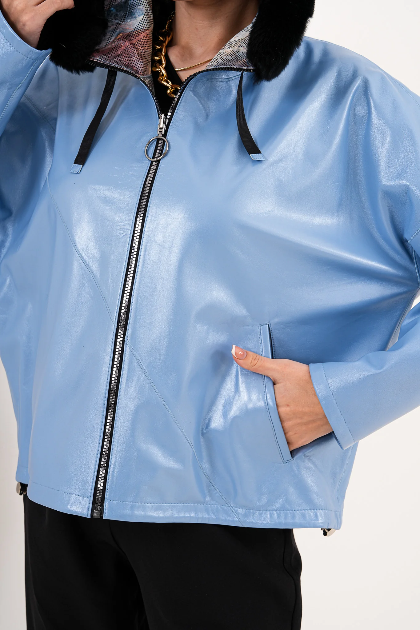 The Velora Sky Blue Reversible Lambskin Women Leather Jacket - Image 4