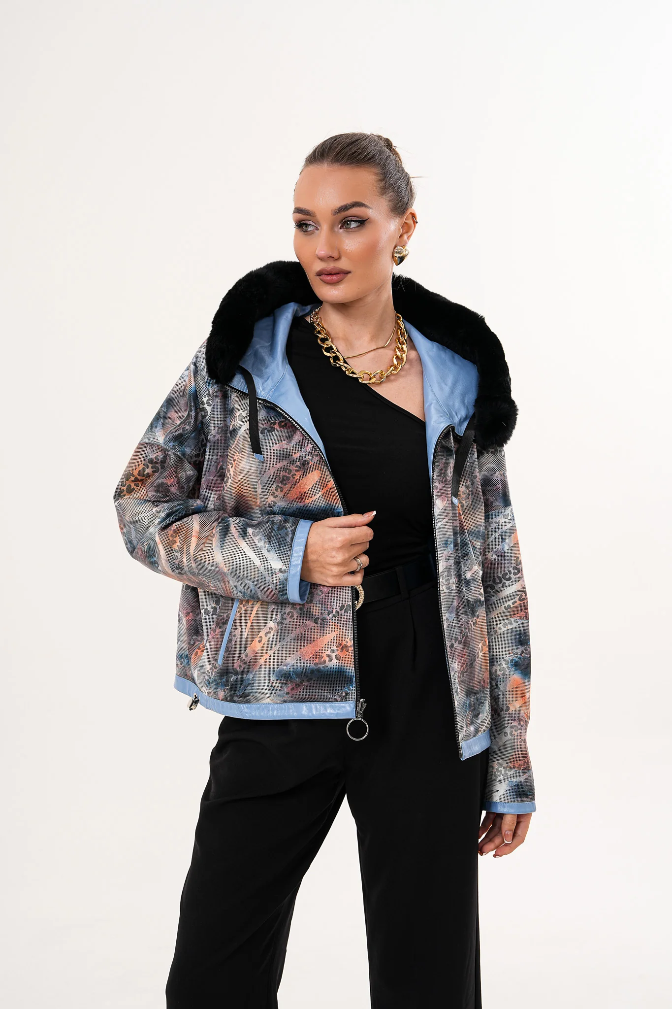 The Velora Sky Blue Reversible Lambskin Women Leather Jacket - Image 6