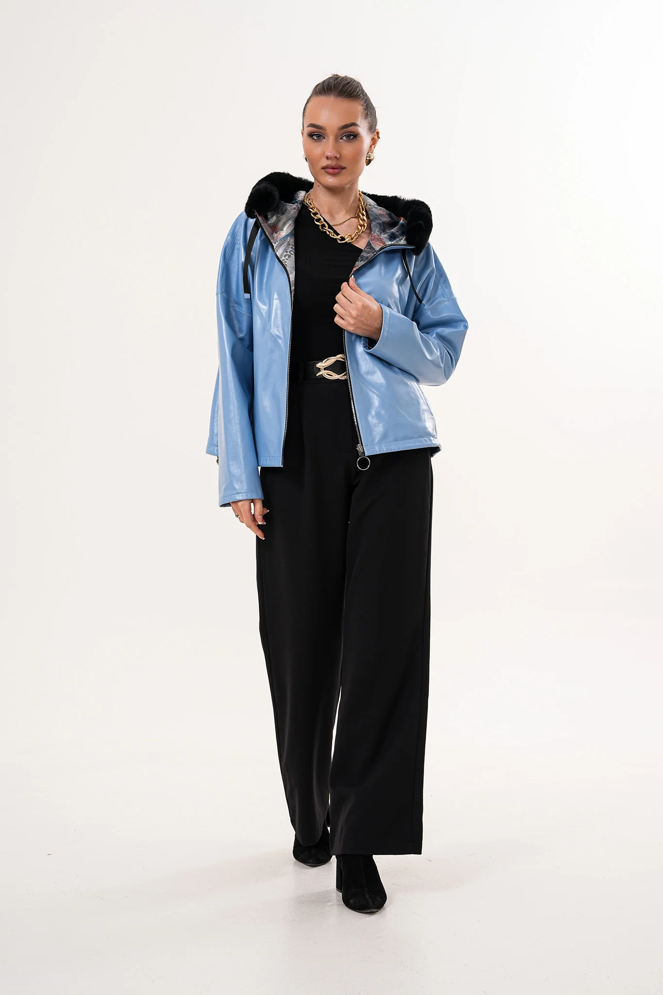 The Velora Sky Blue Reversible Lambskin Women Leather Jacket - Image 9