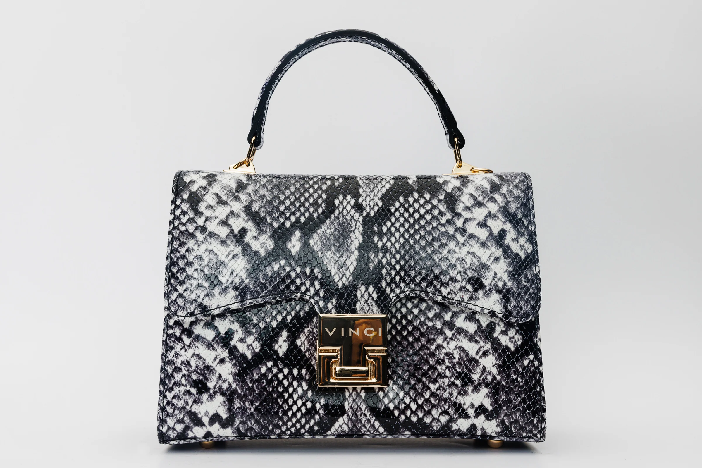 The Venezia Black & White Leather Handbag - Image 2