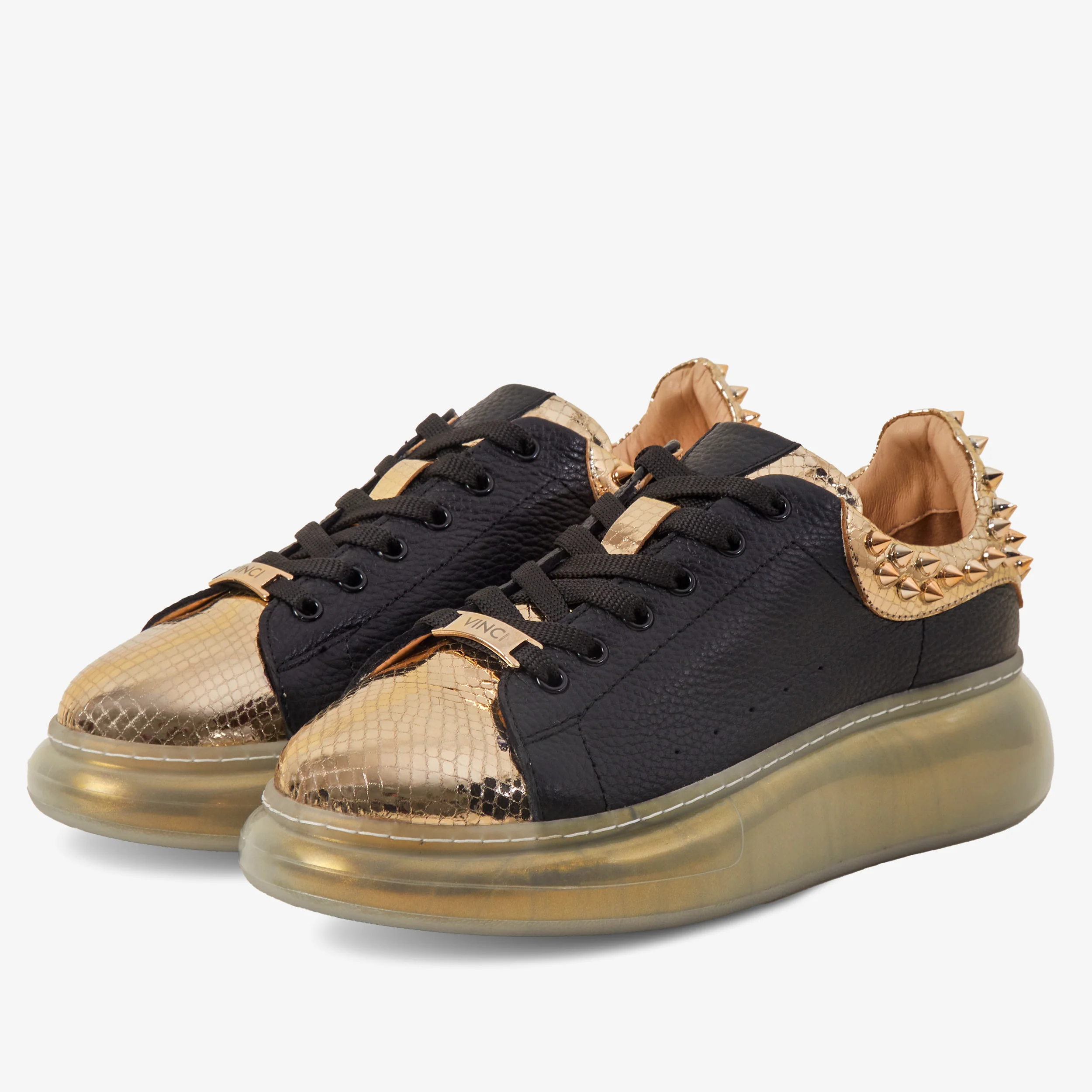 The Venezia Gold & Black Leather Women Sneaker - Image 2