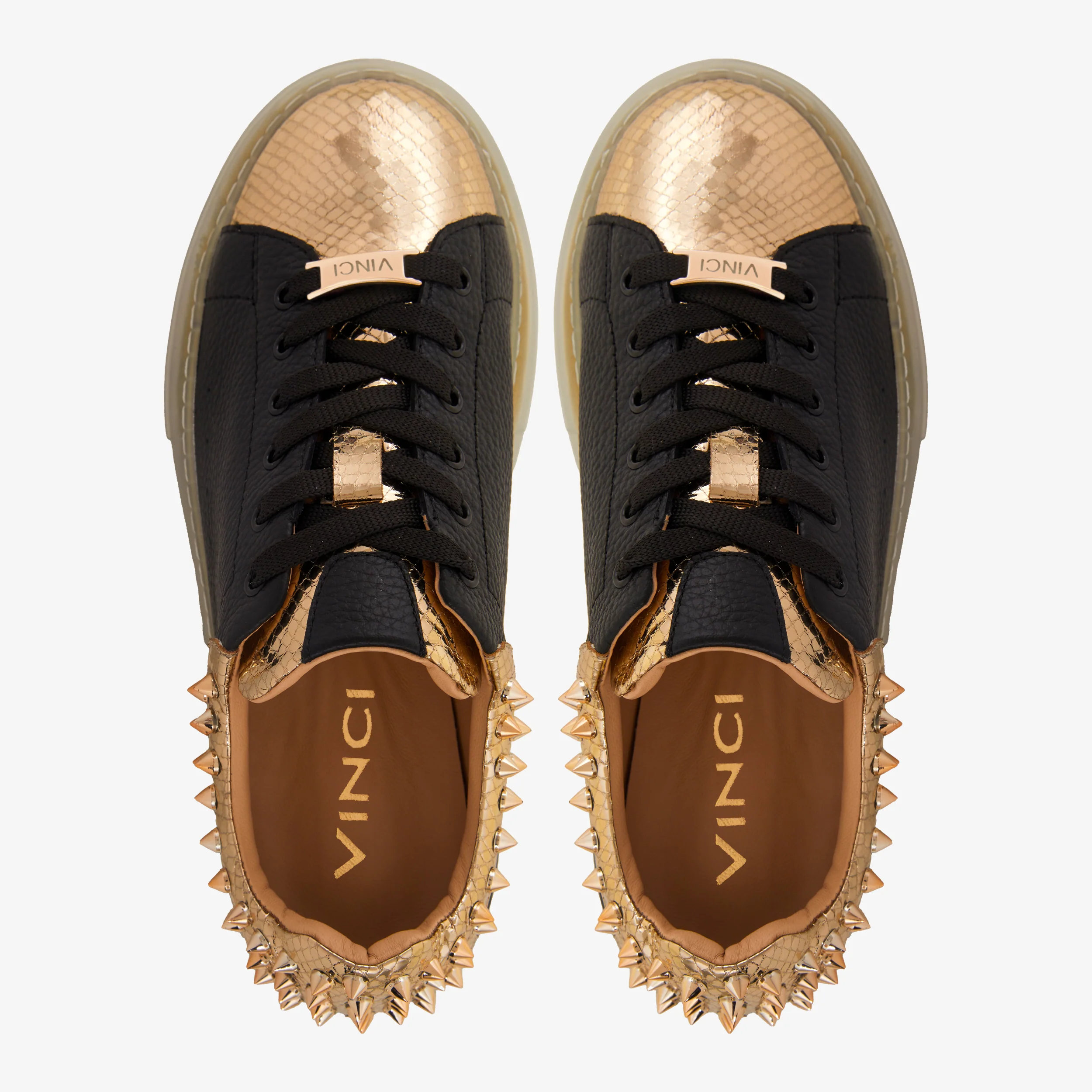 The Venezia Gold & Black Leather Women Sneaker - Image 3