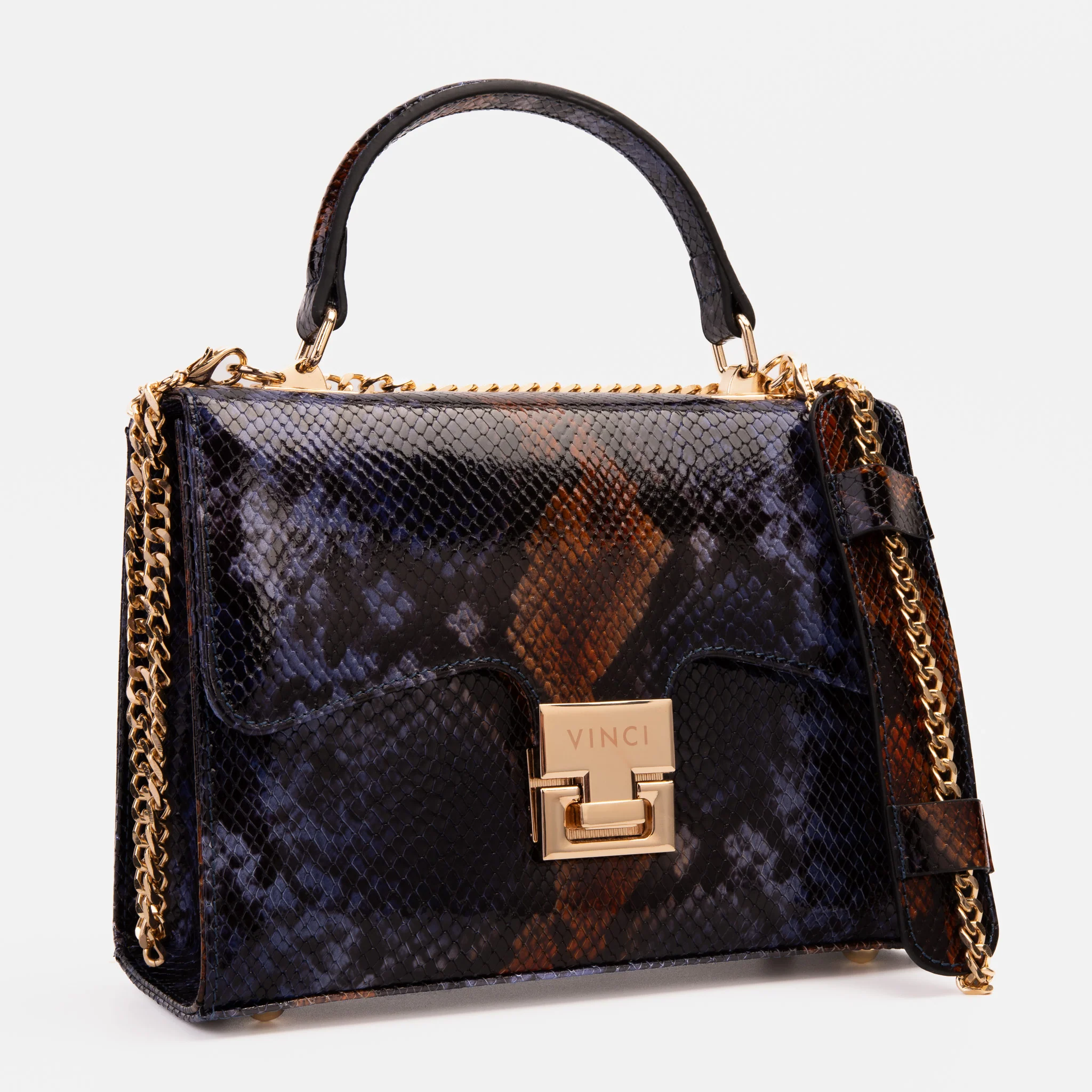 The Venezia Navy Blue Leather Snk Handbag - Image 4