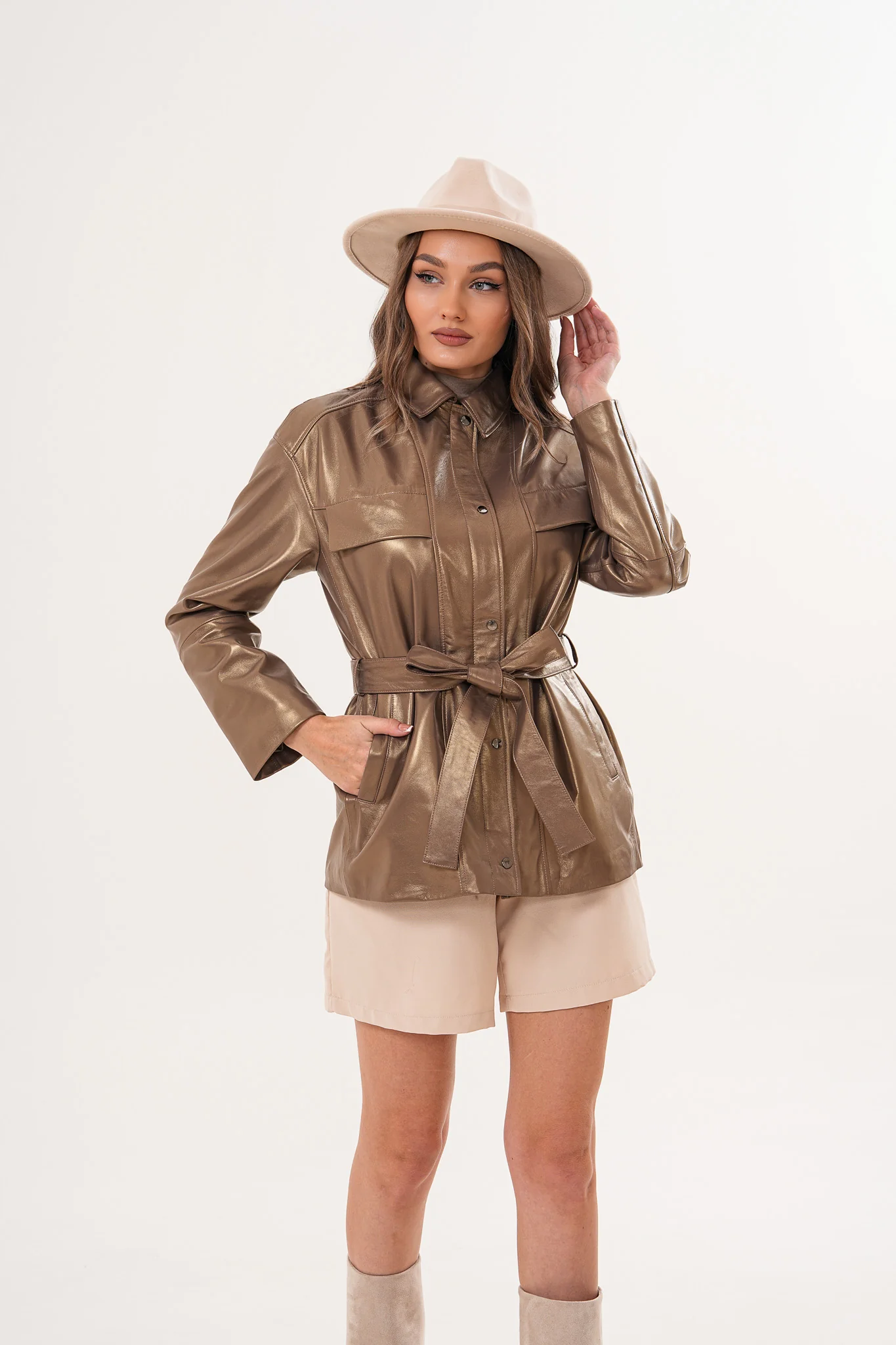 The Vesara Brown Genuine Leather Women Jacket - Image 12