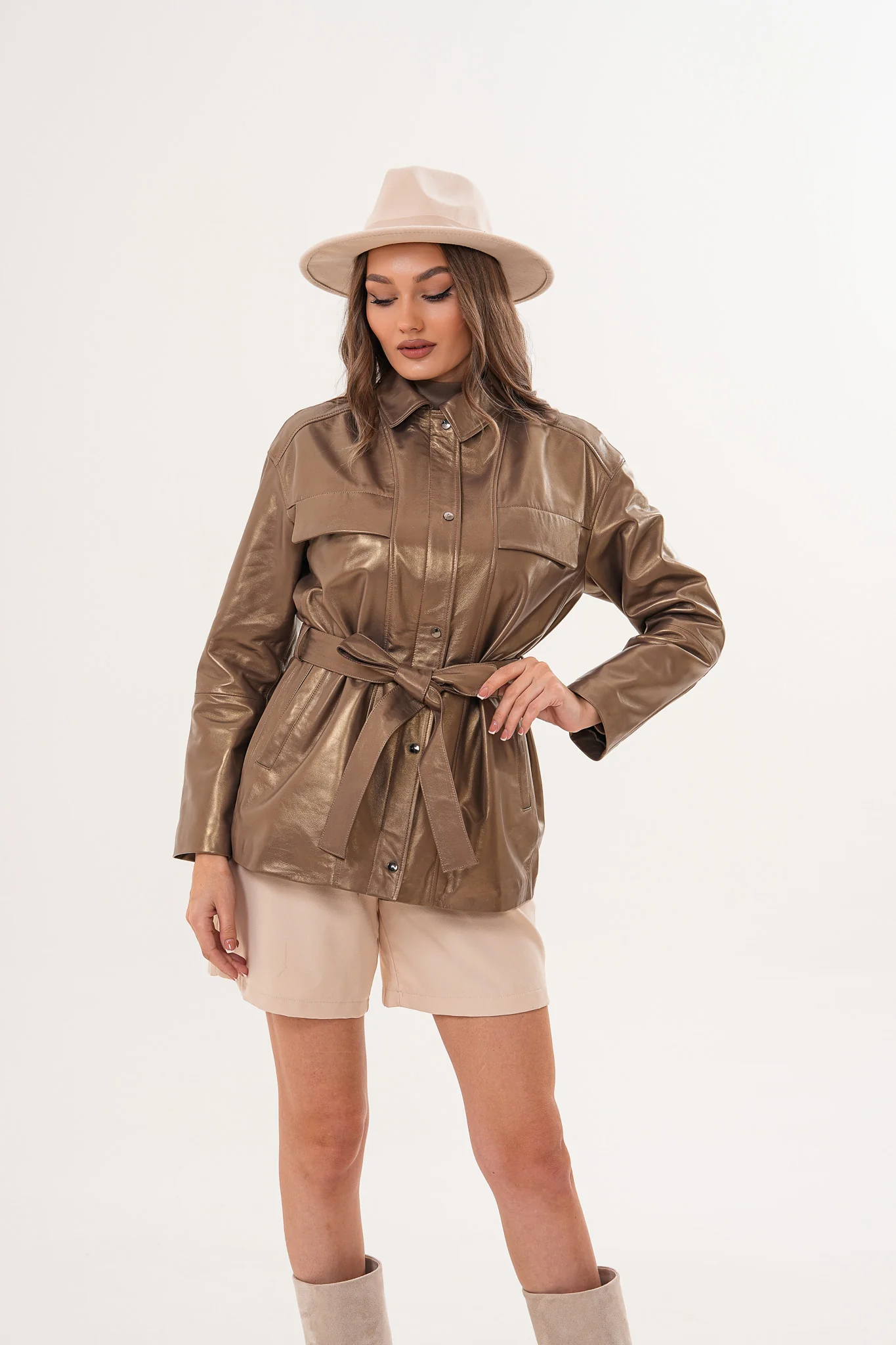 The Vesara Brown Genuine Leather Women Jacket - Image 14