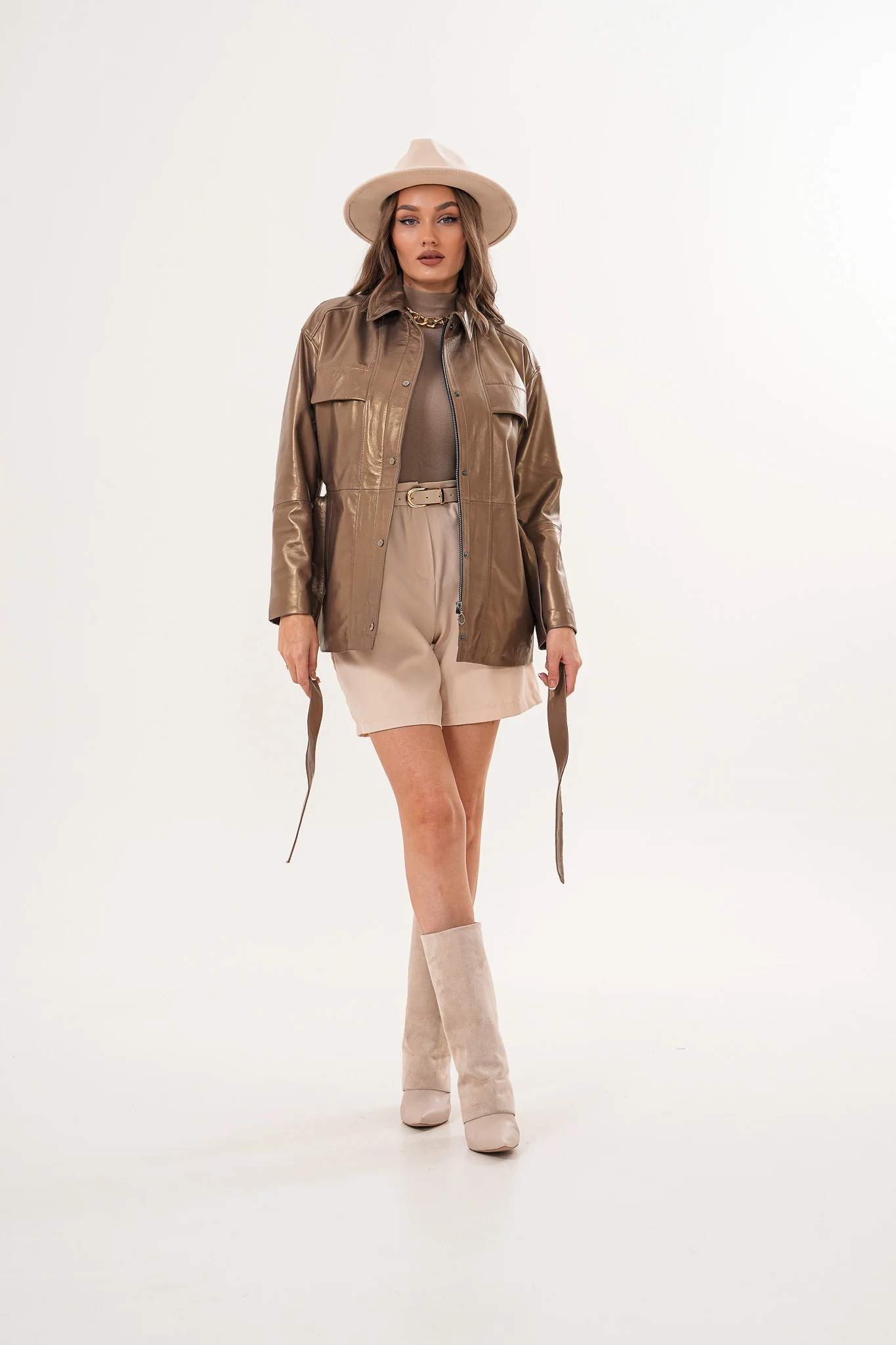 The Vesara Brown Genuine Leather Women Jacket - Image 5
