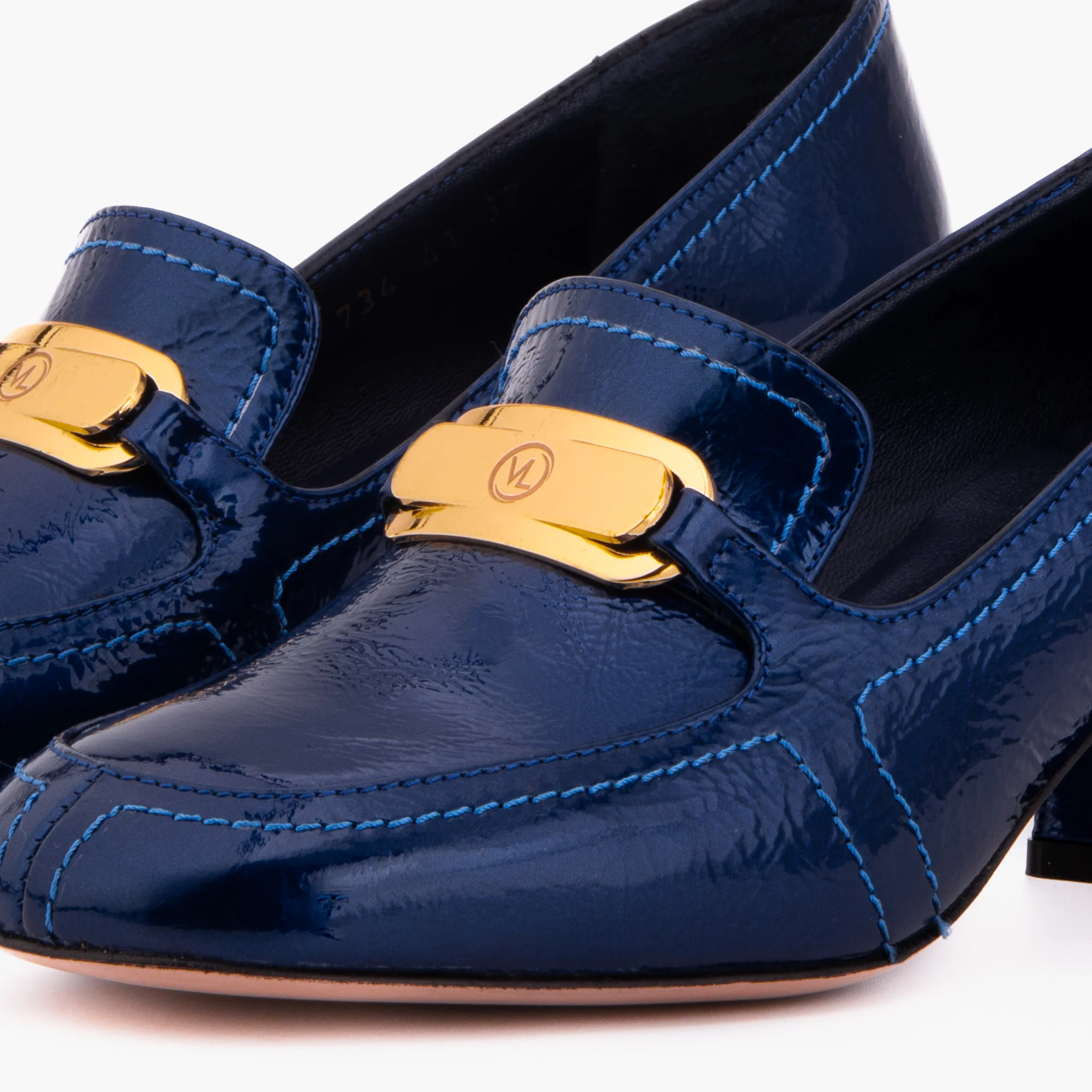 The Victoria Navy Blue Leather Block Heel Pump Women Shoe - Image 5