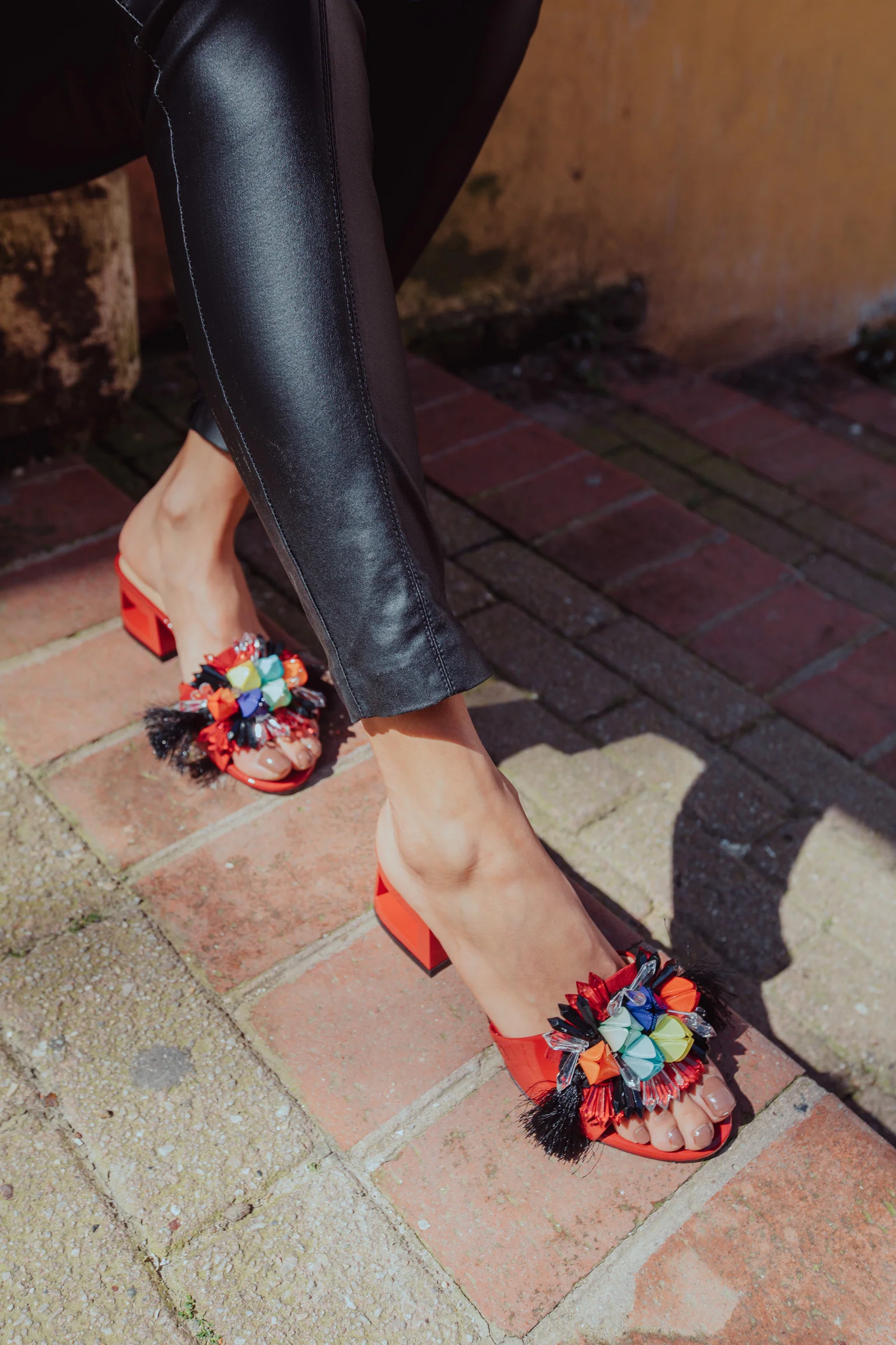 The Vigo Red Leather Block Heel Women Sandal - Image 13
