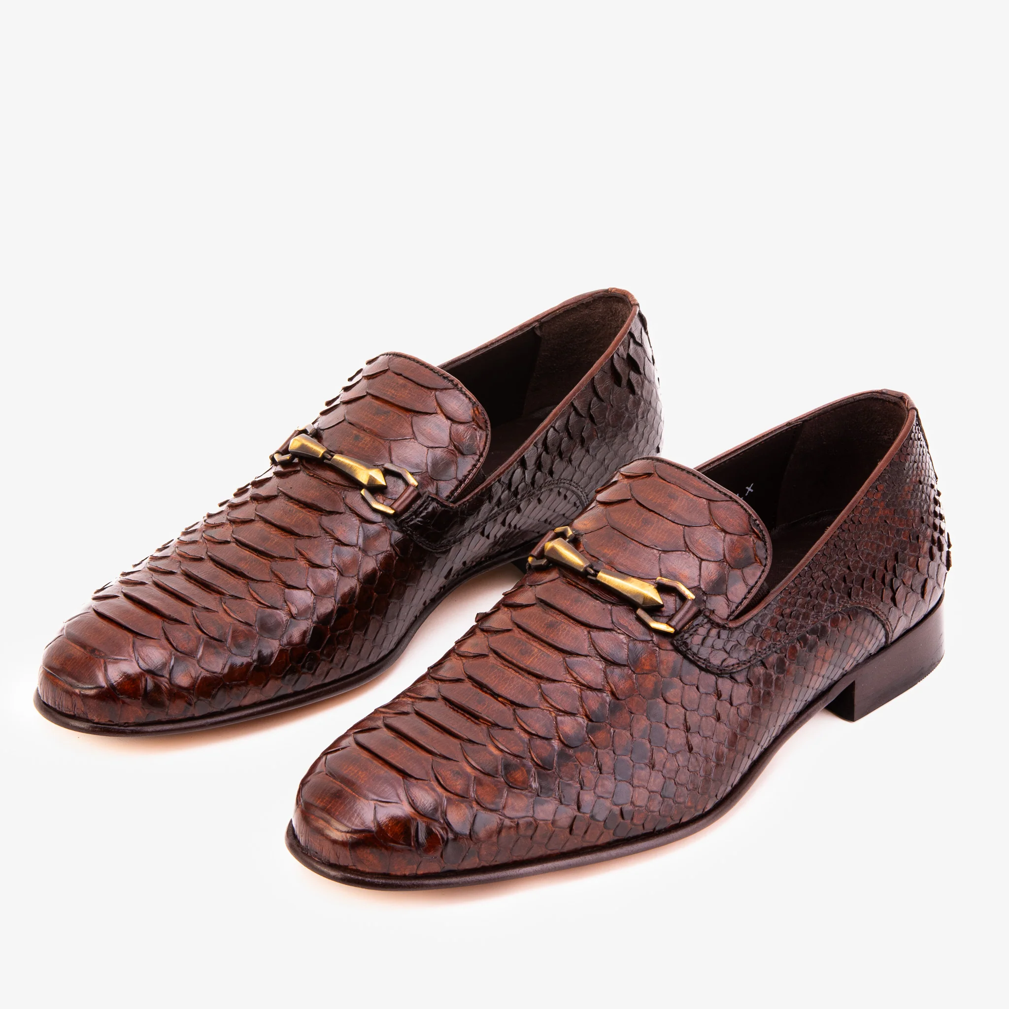 The Viper Brown Python Skin Leather Bit Loafer Men Shoe - Image 5