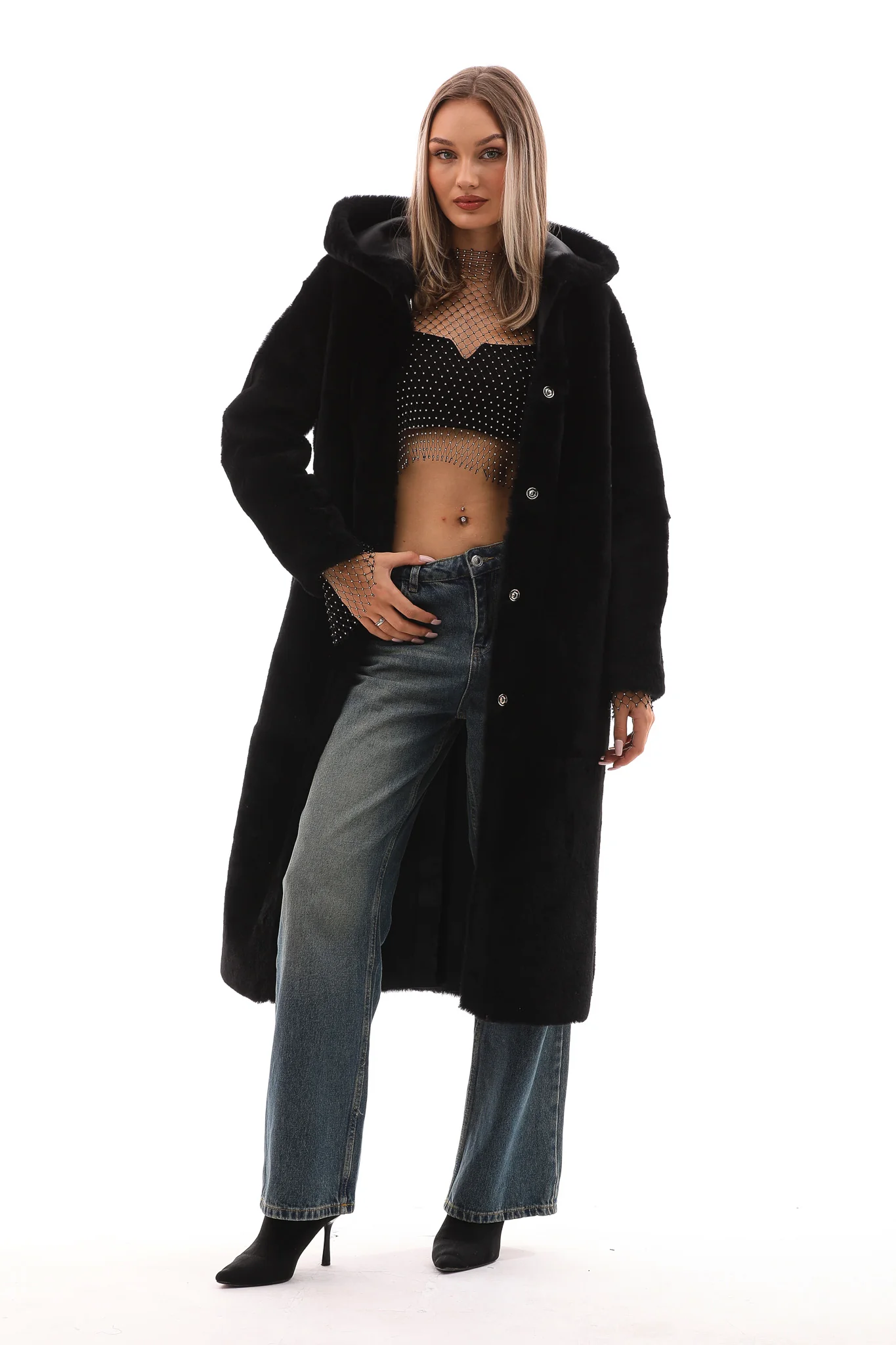 The Virella Reversible Hooded Shearling Leather Jacket - Image 6