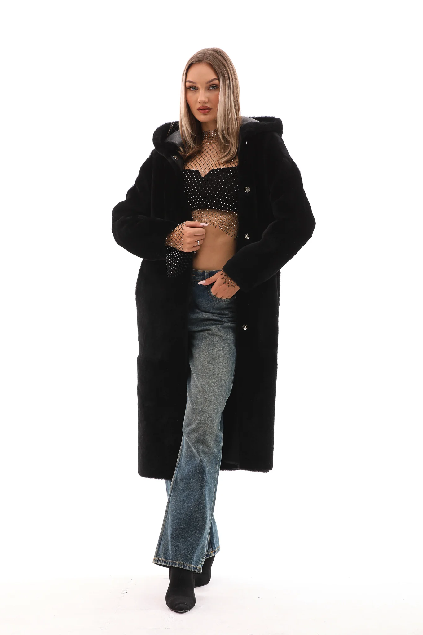 The Virella Reversible Hooded Shearling Leather Jacket - Image 8