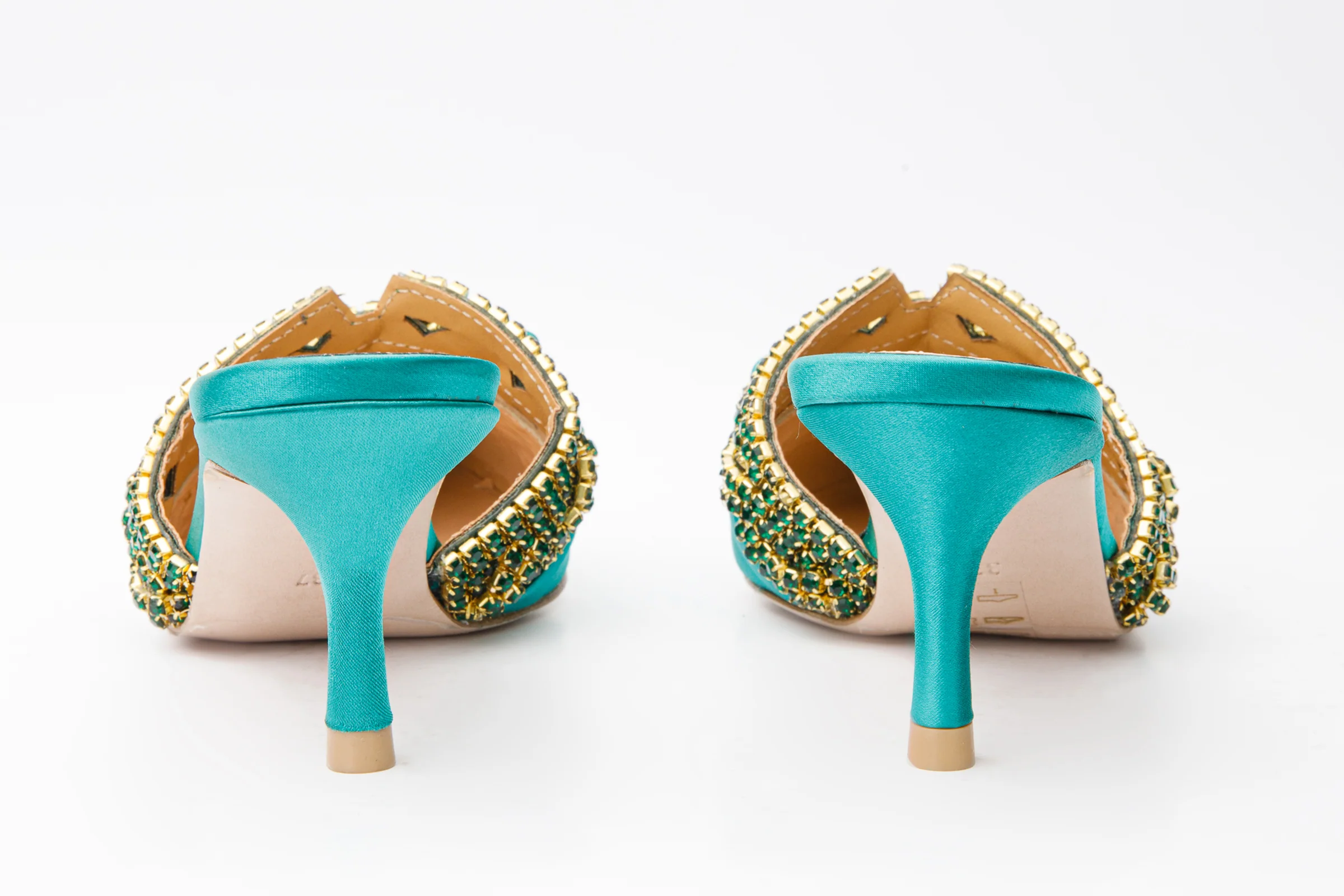 The Volga Green Leather Kitten Heel Pointy Toe Women Sandal Final Sale! - Image 3