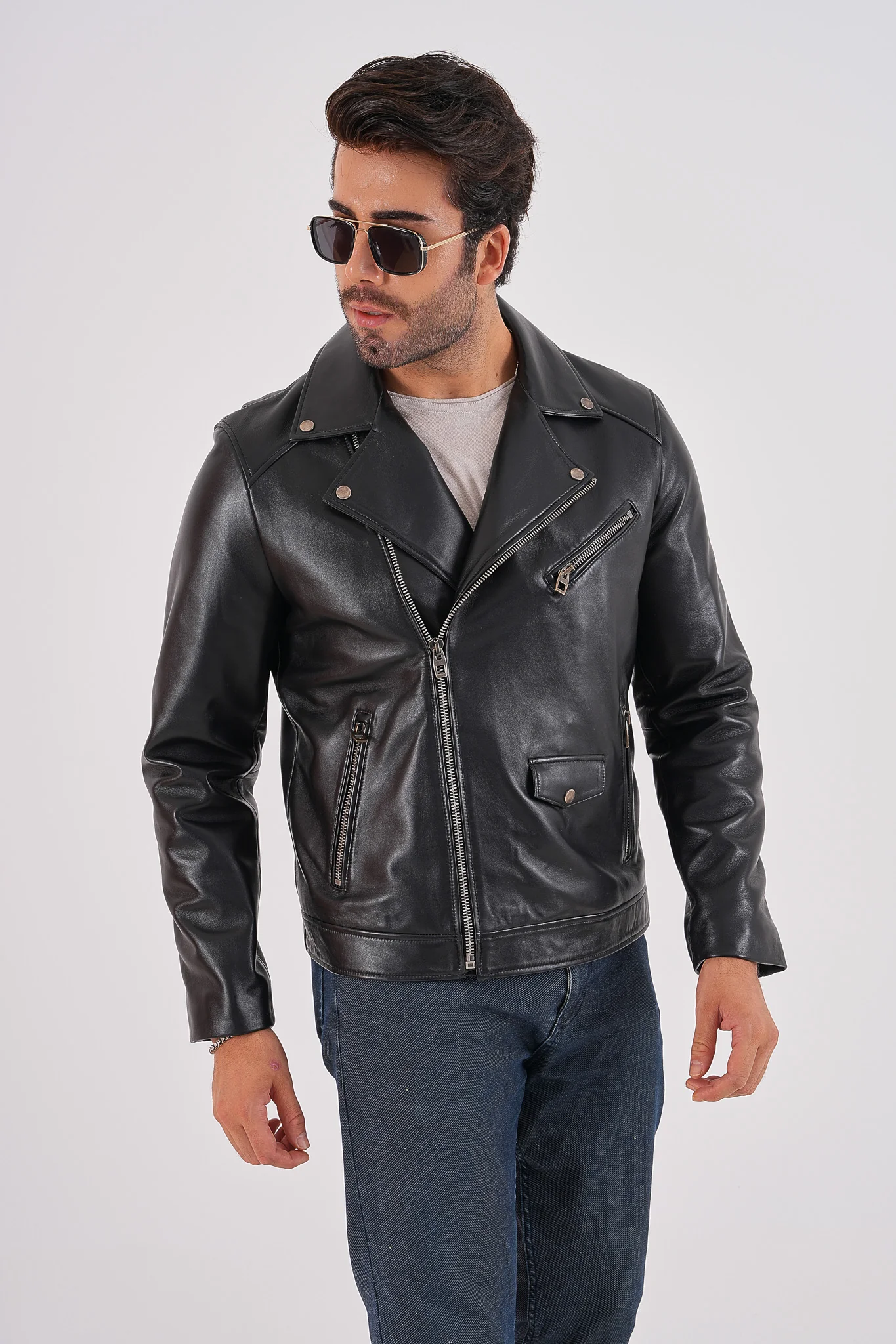 The Volt Black Leather Biker Men Jacket - Image 5