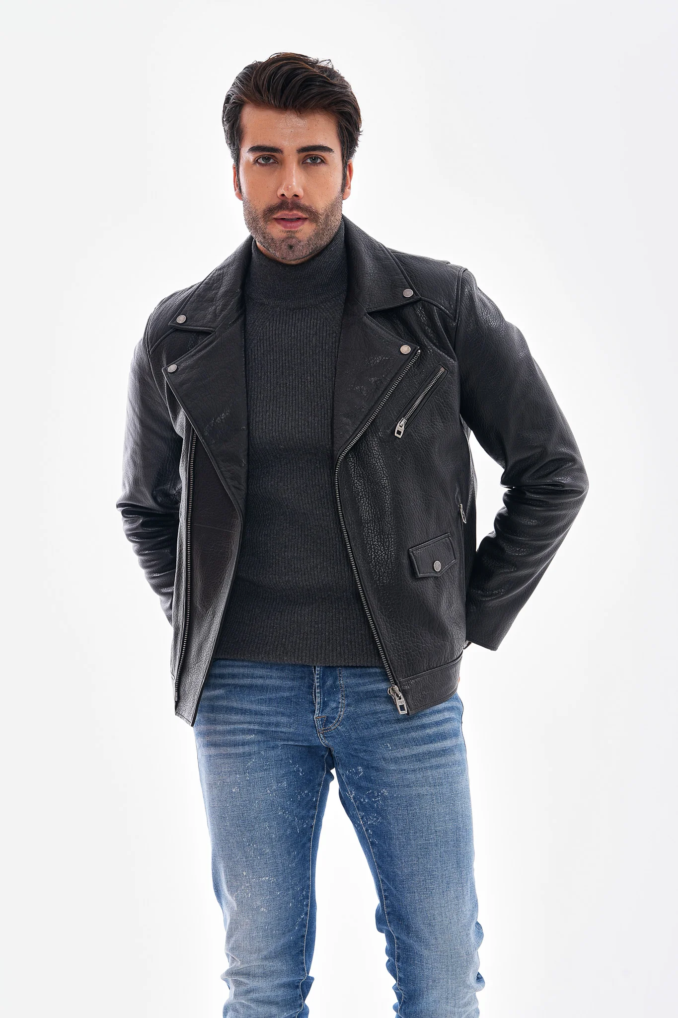 The Volt Textured Black Leather Men Jacket - Image 3