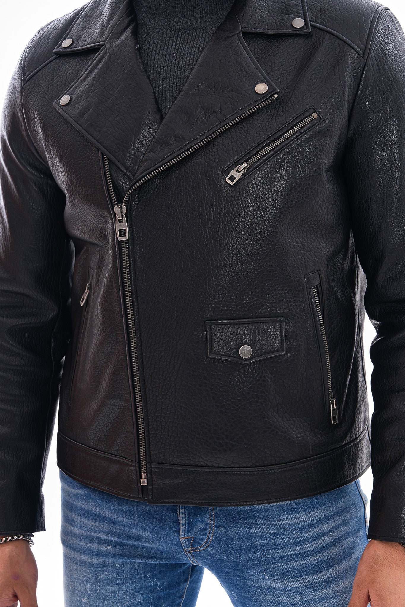 The Volt Textured Black Leather Men Jacket - Image 4