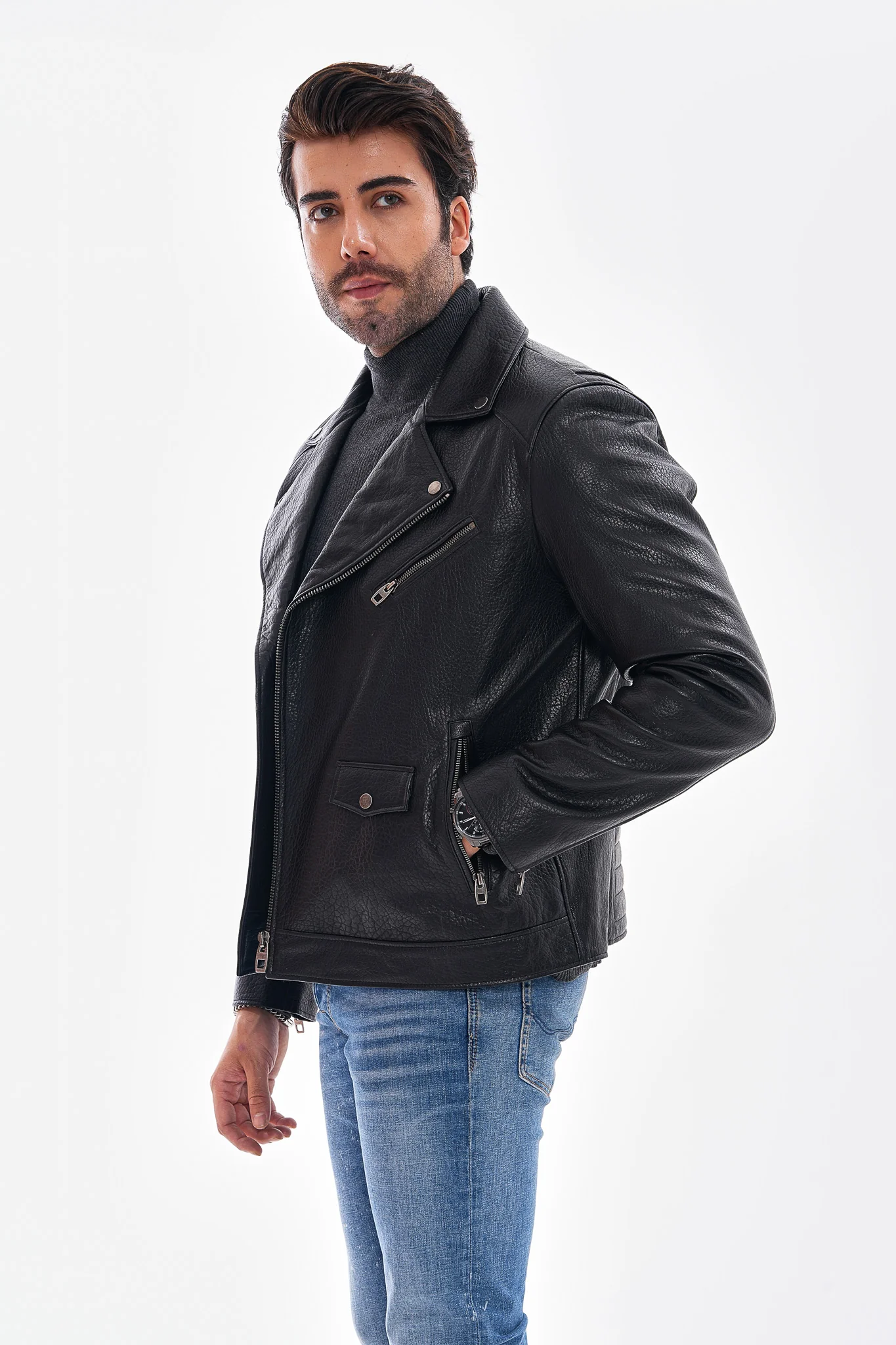 The Volt Textured Black Leather Men Jacket - Image 6