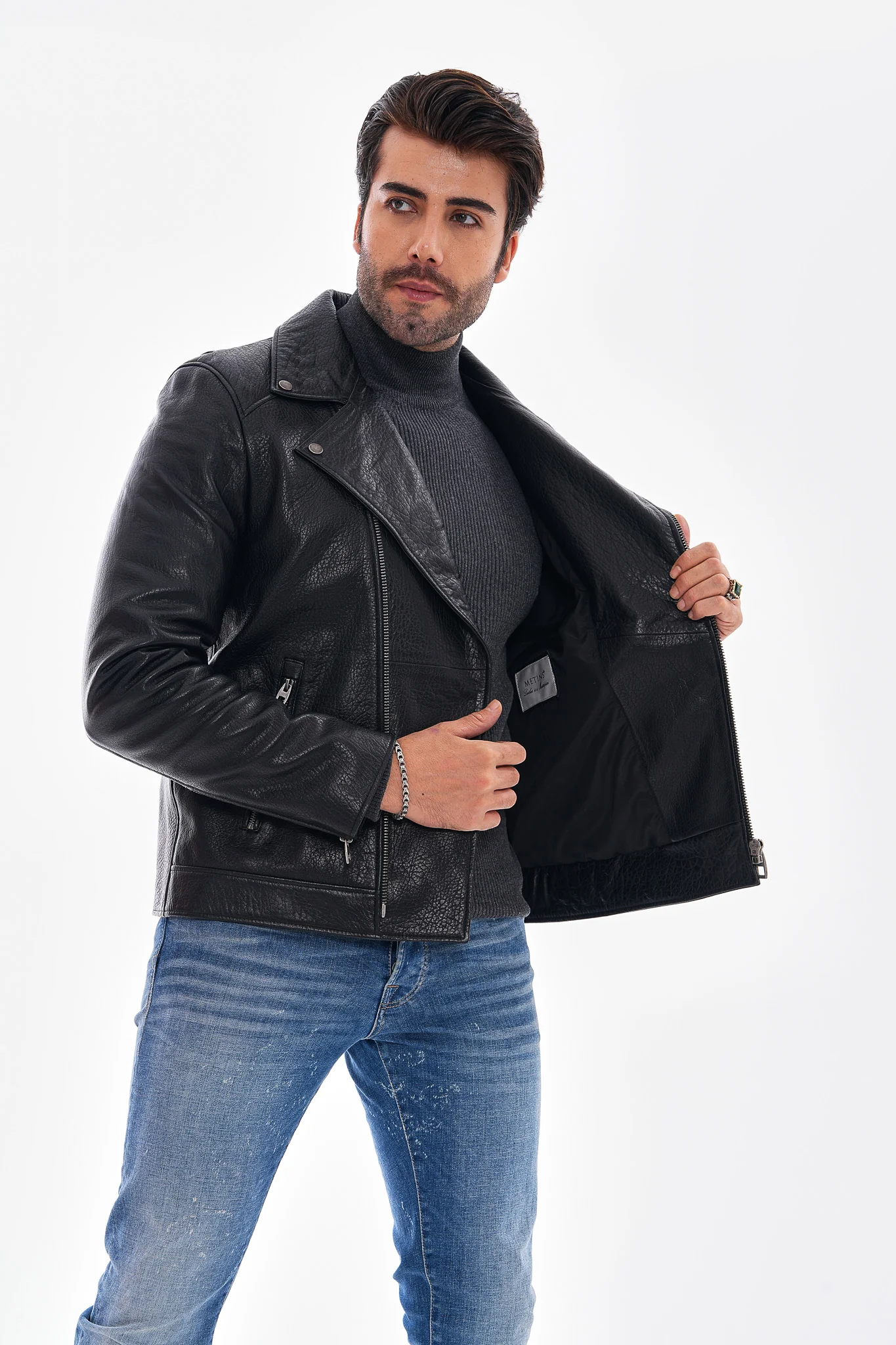 The Volt Textured Black Leather Men Jacket - Image 7