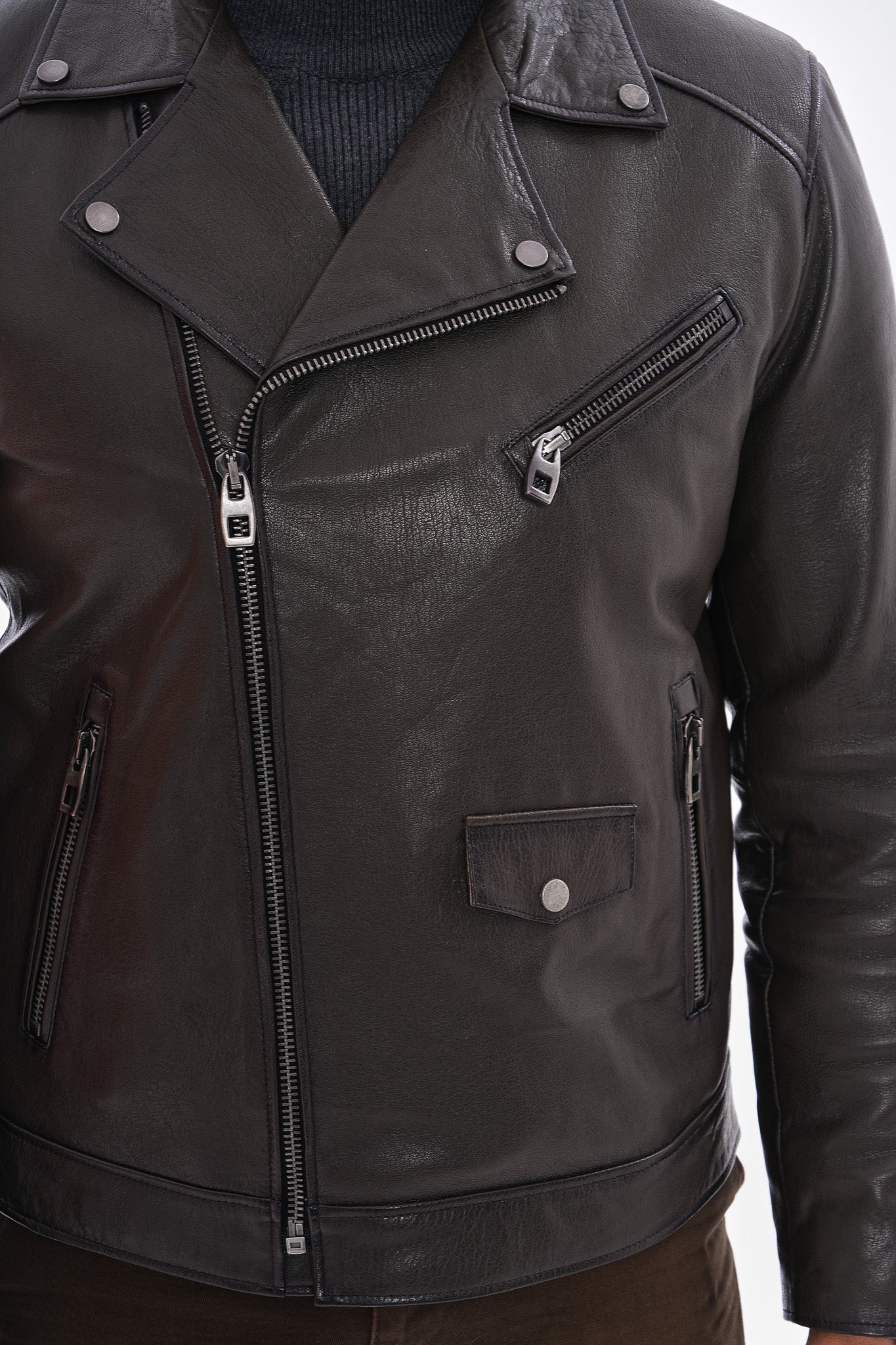 The Volt Textured Charcoal Leather Men Jacket - Image 3