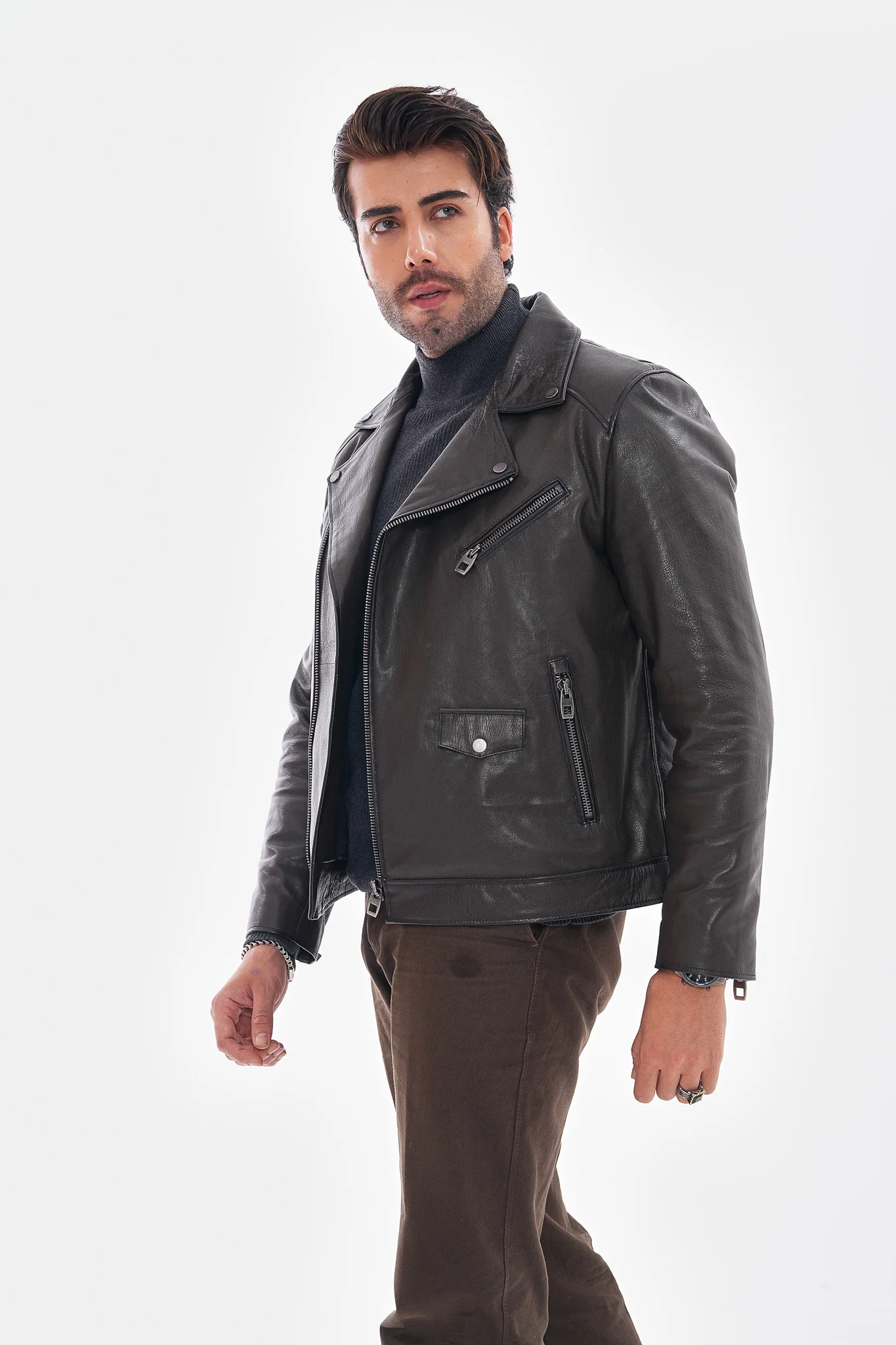 The Volt Textured Charcoal Leather Men Jacket - Image 6