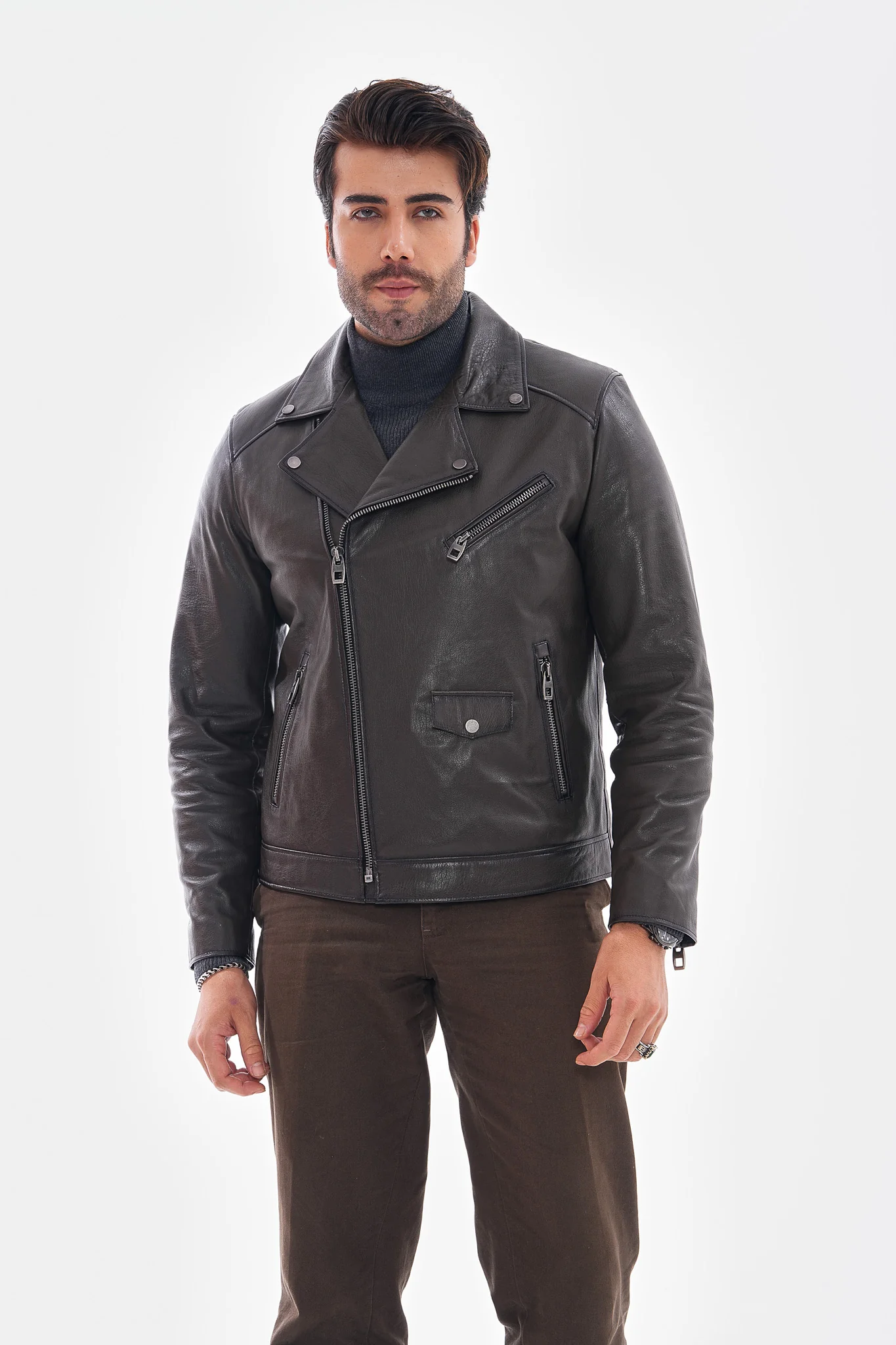 The Volt Textured Charcoal Leather Men Jacket - Image 7