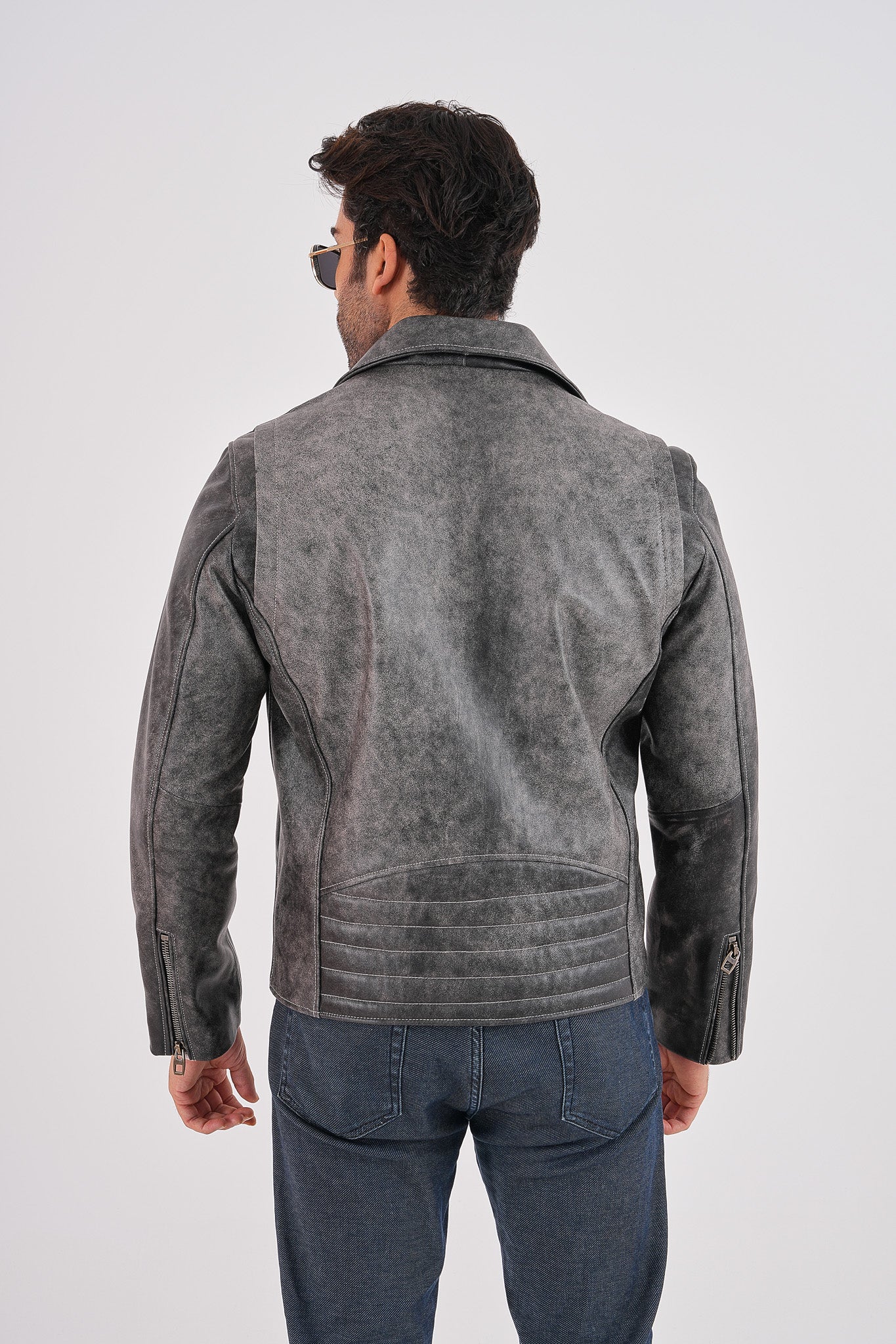 The Volt Textured Distressed Grey Leather Men Jacket - Image 3