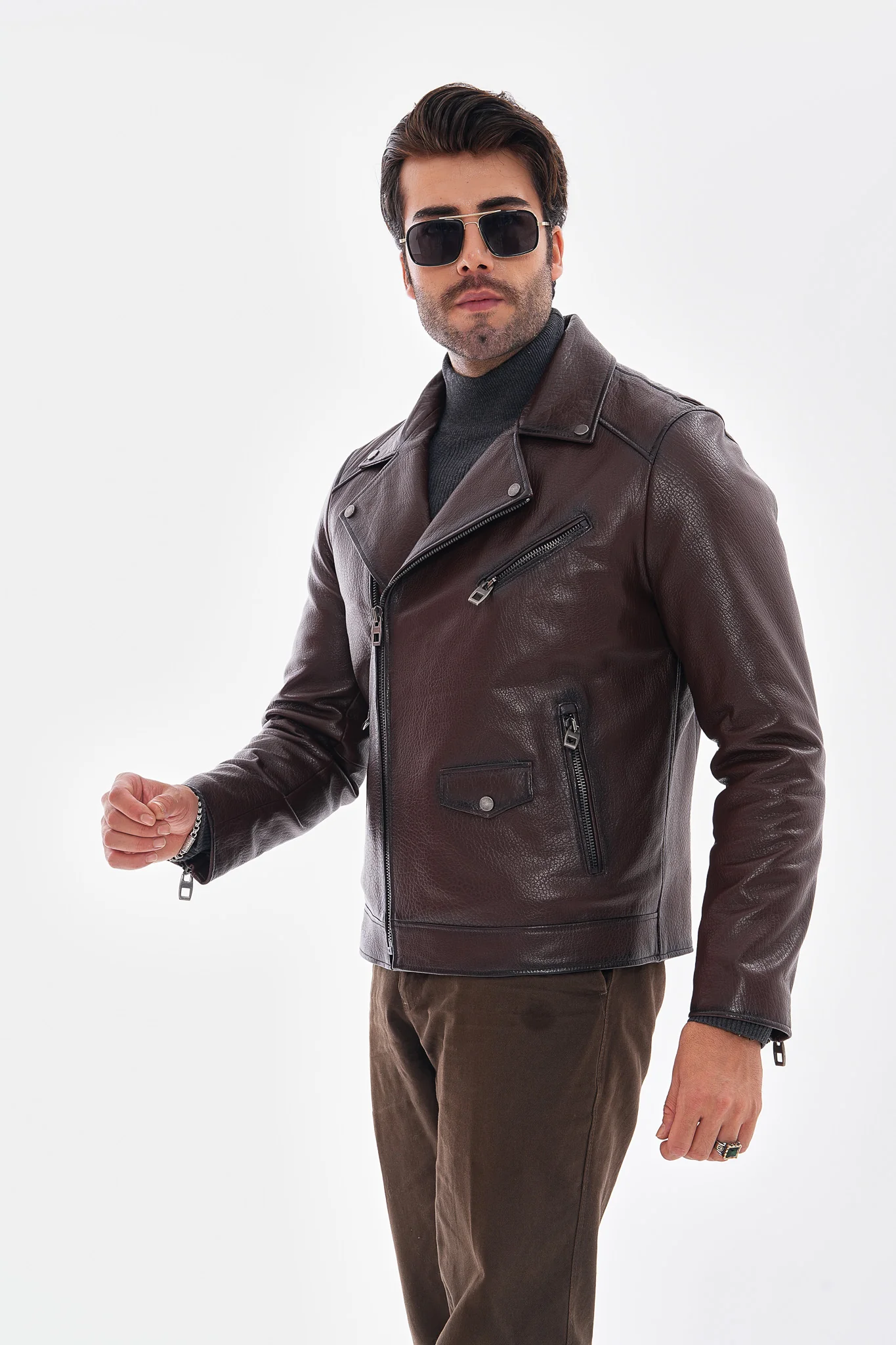 The Volt Textured Mahogany Leather Men Jacket - Image 11