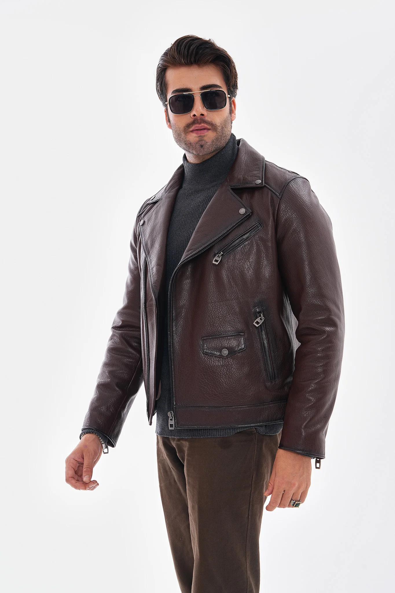 The Volt Textured Mahogany Leather Men Jacket - Image 3