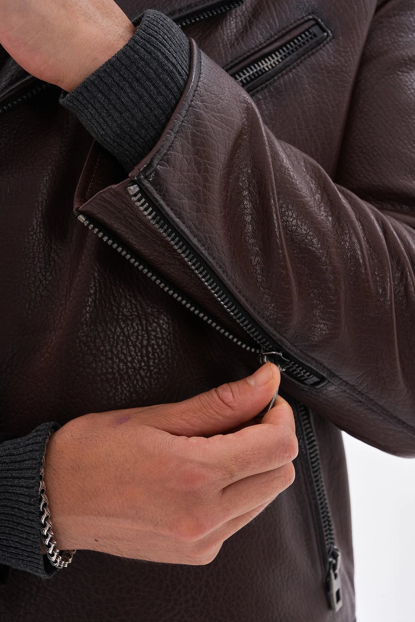The Volt Textured Mahogany Leather Men Jacket - Image 5