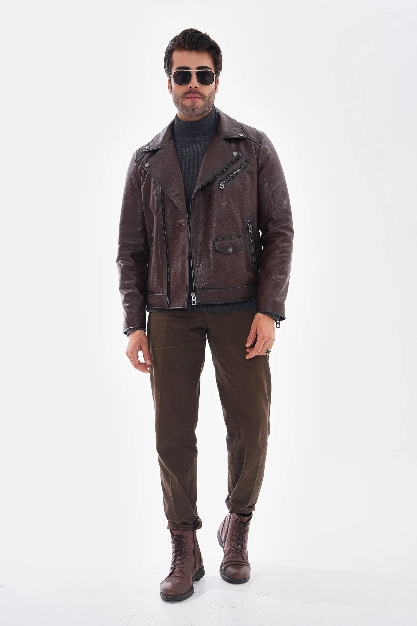 The Volt Textured Mahogany Leather Men Jacket - Image 6