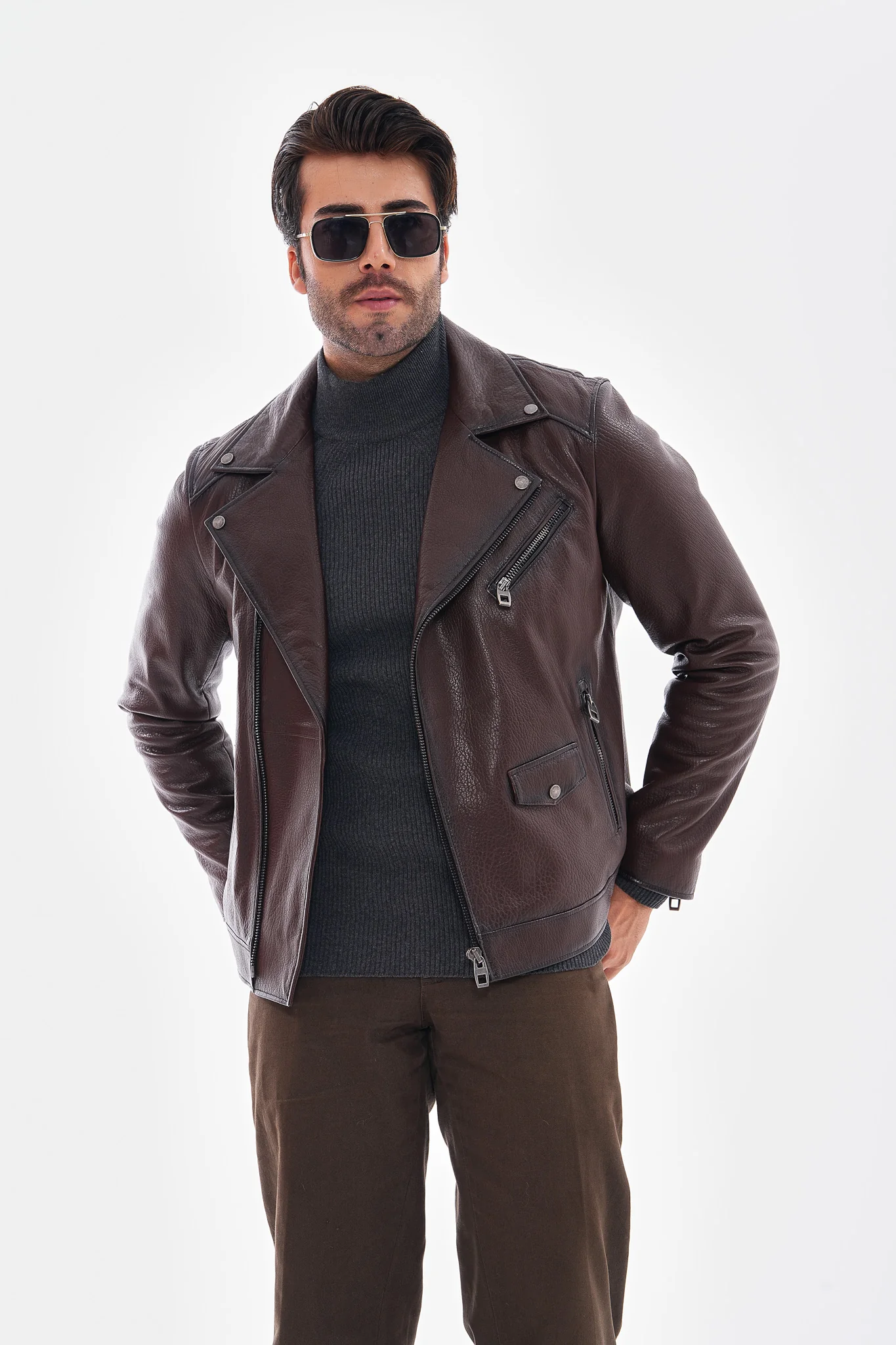 The Volt Textured Mahogany Leather Men Jacket - Image 8
