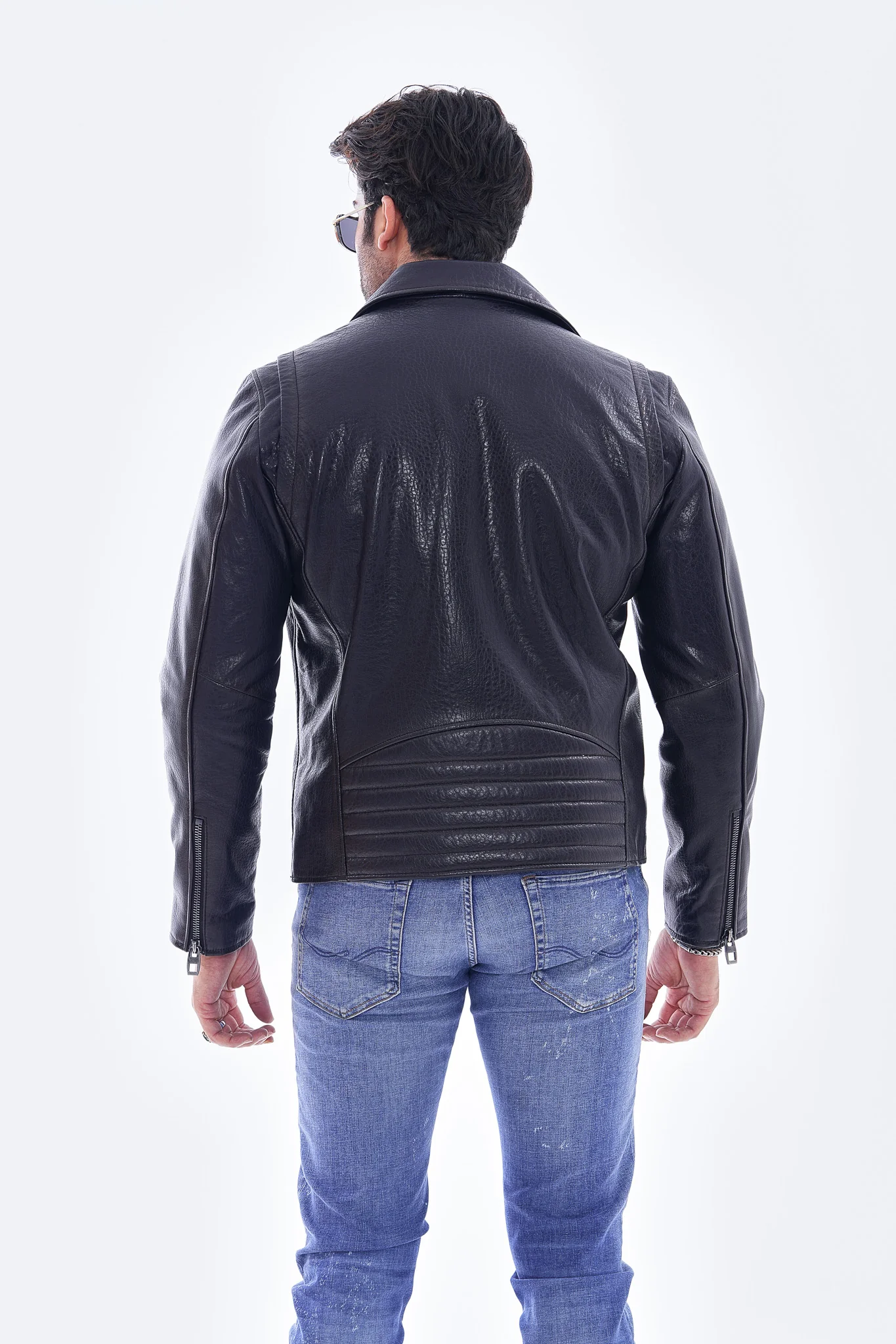 The Volt Textured Navy Blue Leather Men Jacket - Image 5