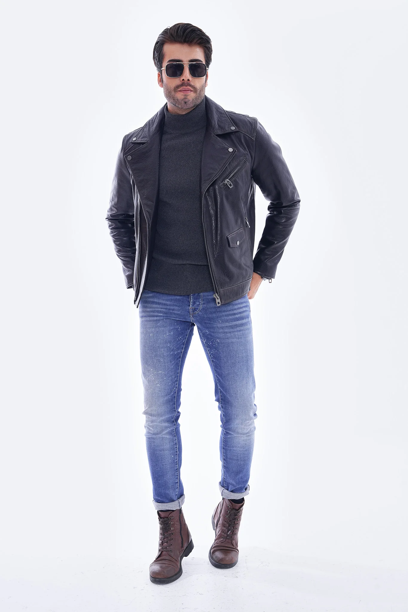 The Volt Textured Navy Blue Leather Men Jacket - Image 6