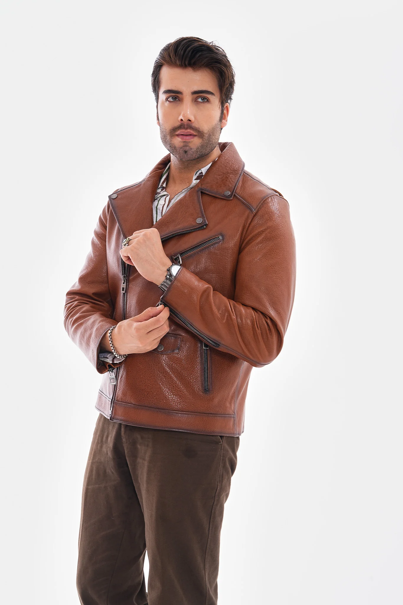 The Volt Textured Tan Leather Men Jacket - Image 10