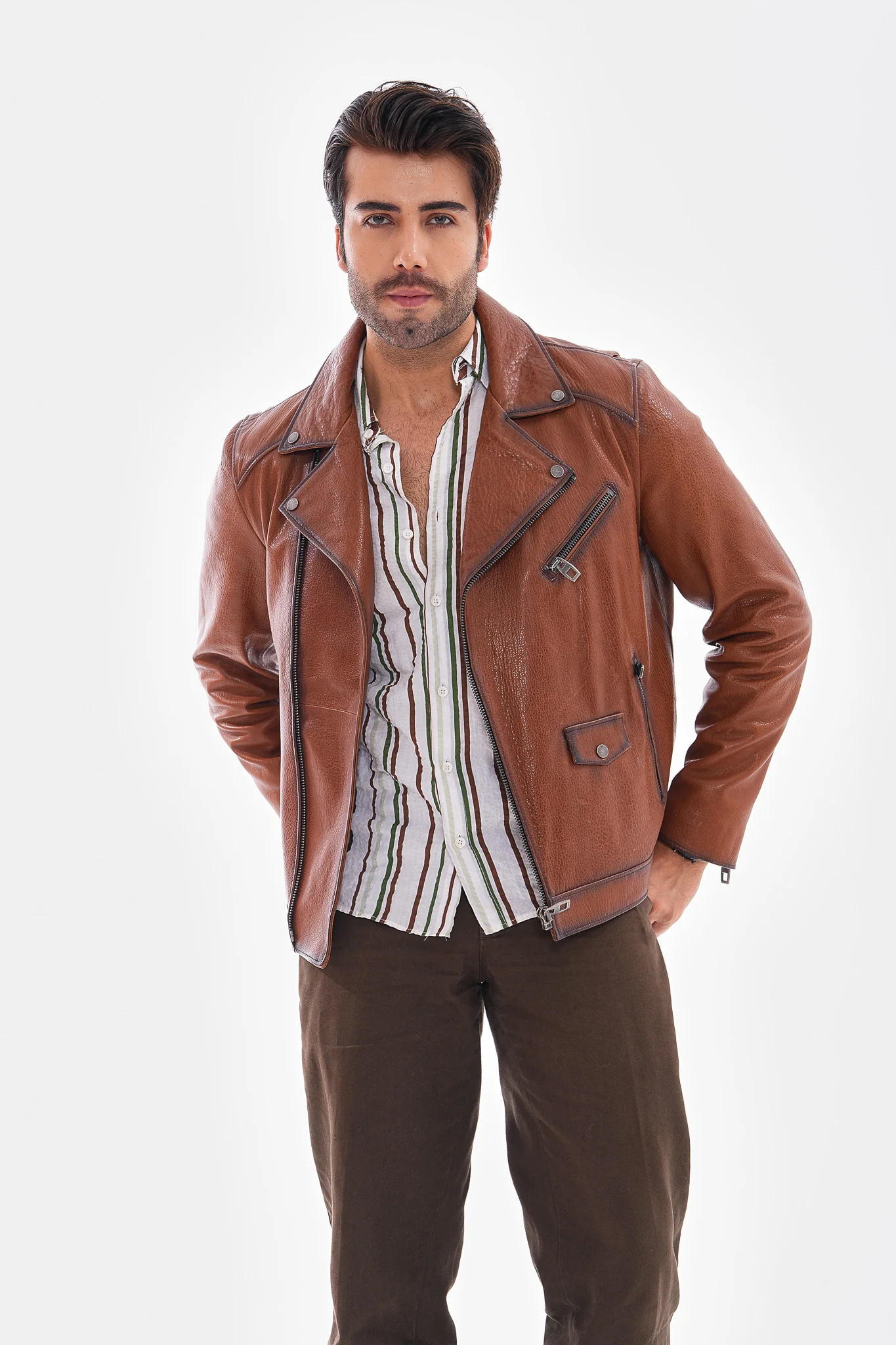 The Volt Textured Tan Leather Men Jacket - Image 3