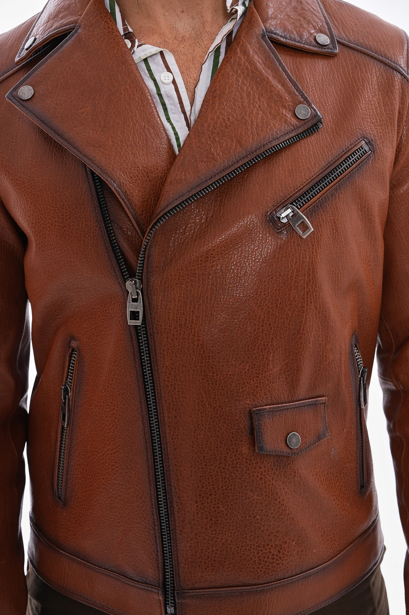 The Volt Textured Tan Leather Men Jacket - Image 6