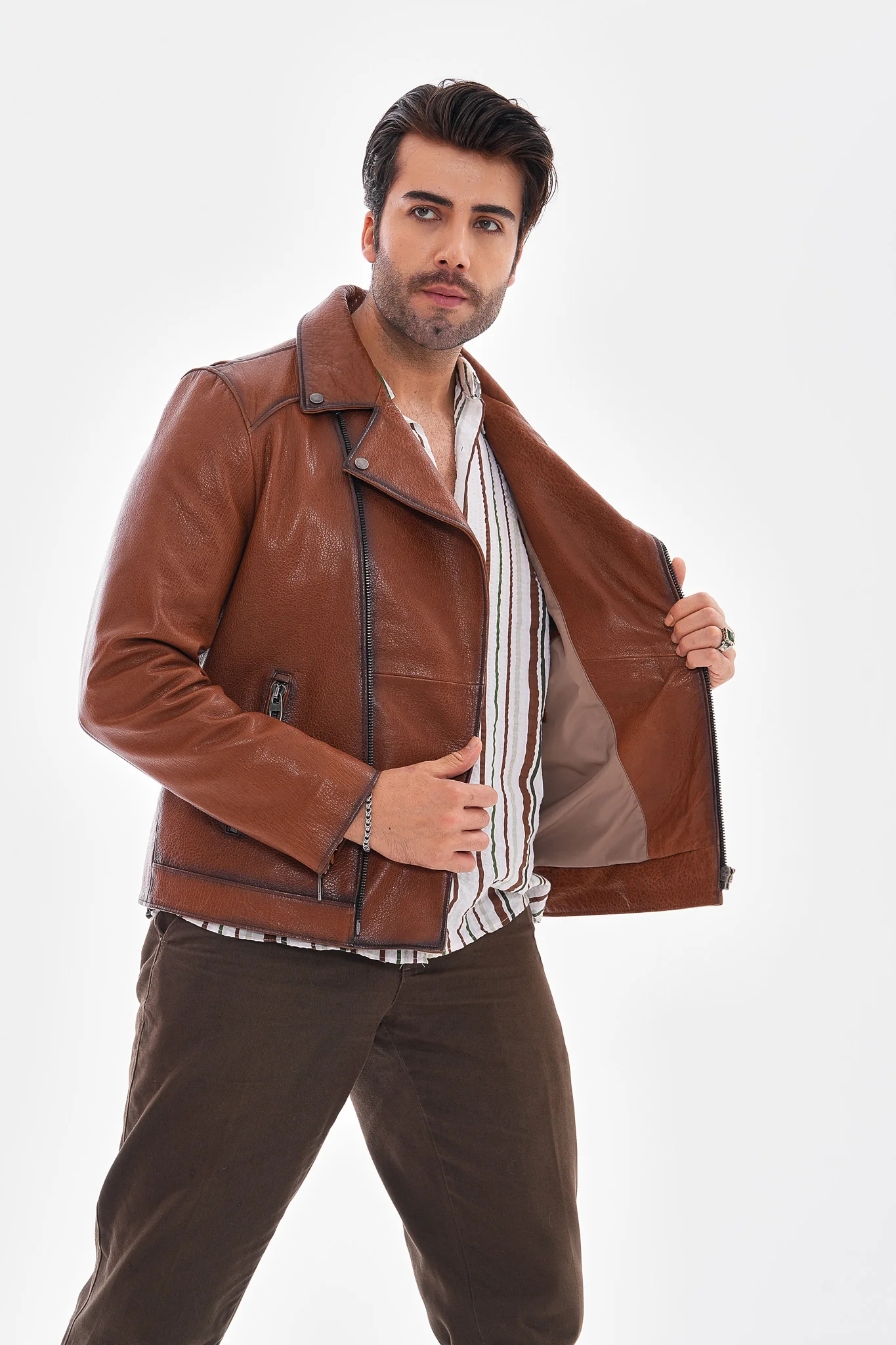 The Volt Textured Tan Leather Men Jacket - Image 7